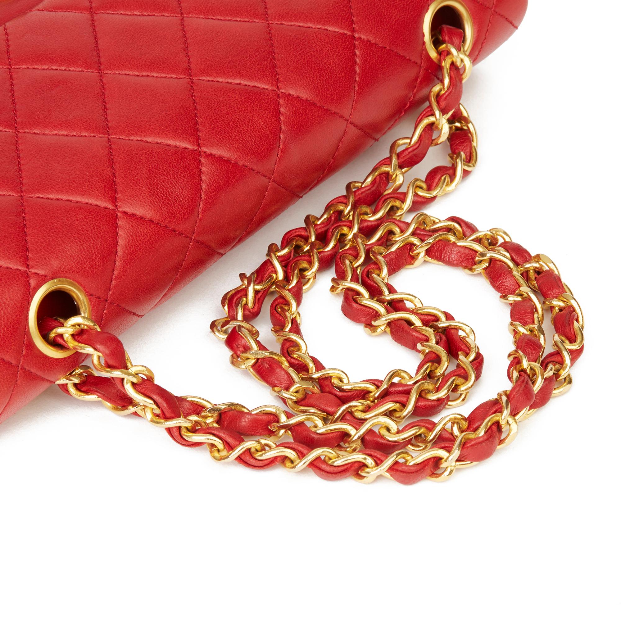 1991 Chanel Red Quilted Lambskin Vintage Small Classic Double Flap Bag  3