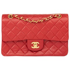 1991 Chanel Red Quilted Lambskin Retro Small Classic Double Flap Bag 