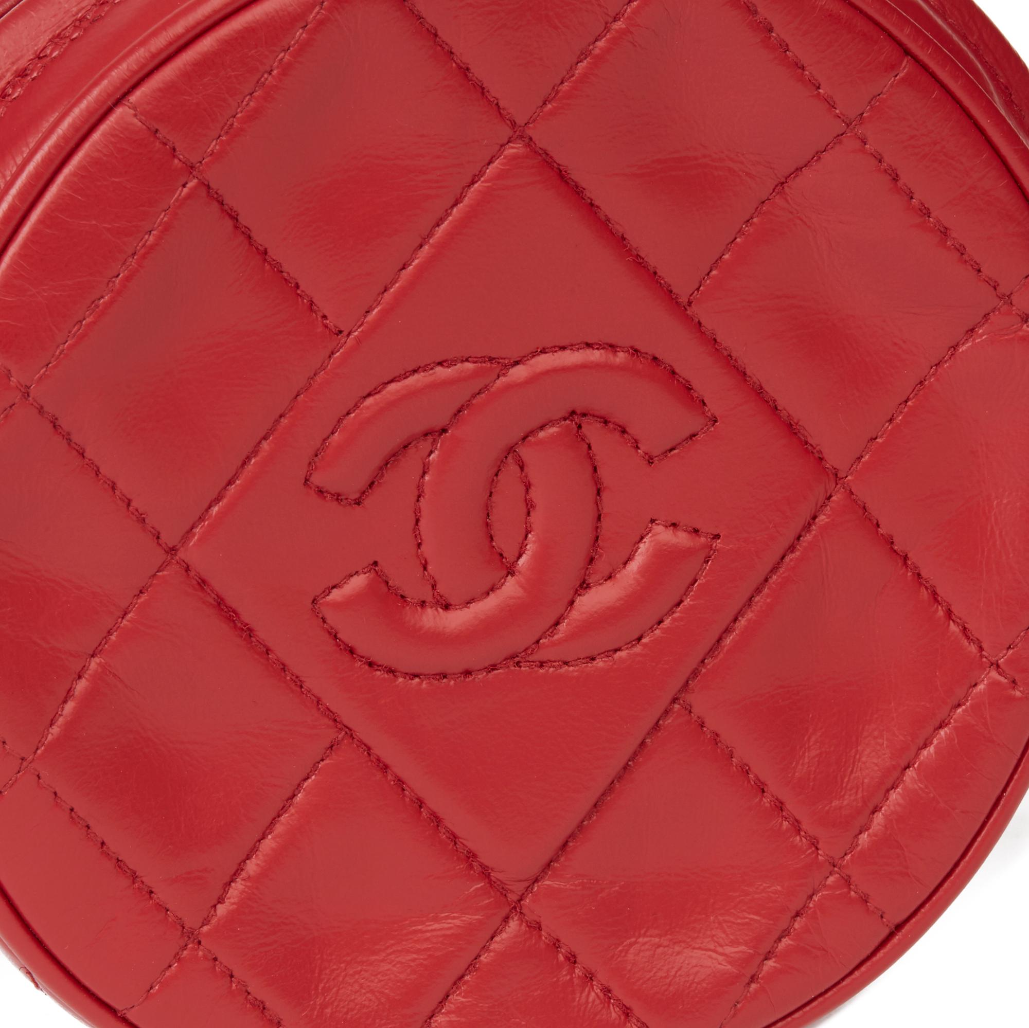 1991 Chanel Red Quilted Lambskin Vintage Timeless Round Fringe Pochette 2