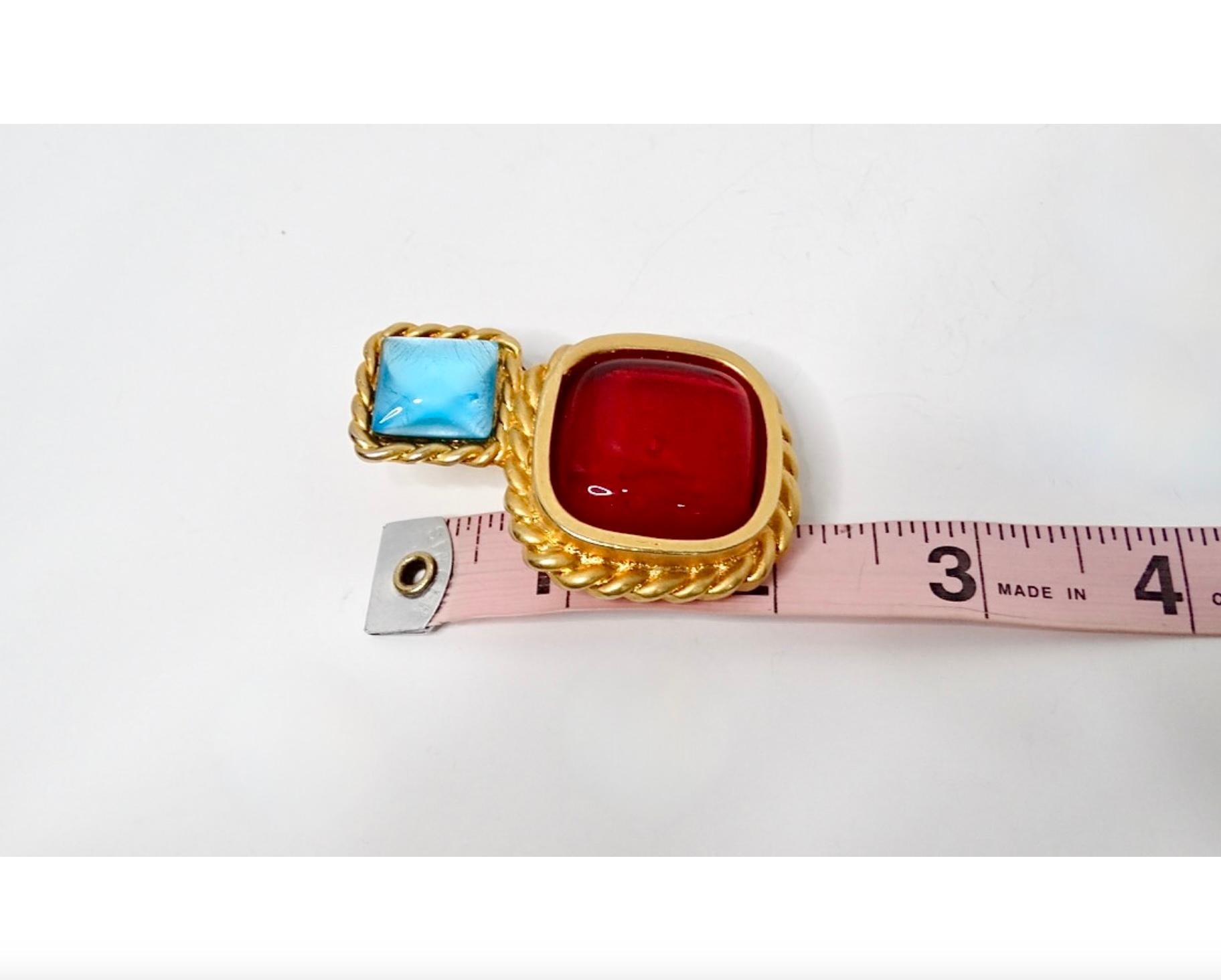 1991 Chanel Statement Red & Blue Cabochon Gold Tone Clip-On Earrings For Sale 1
