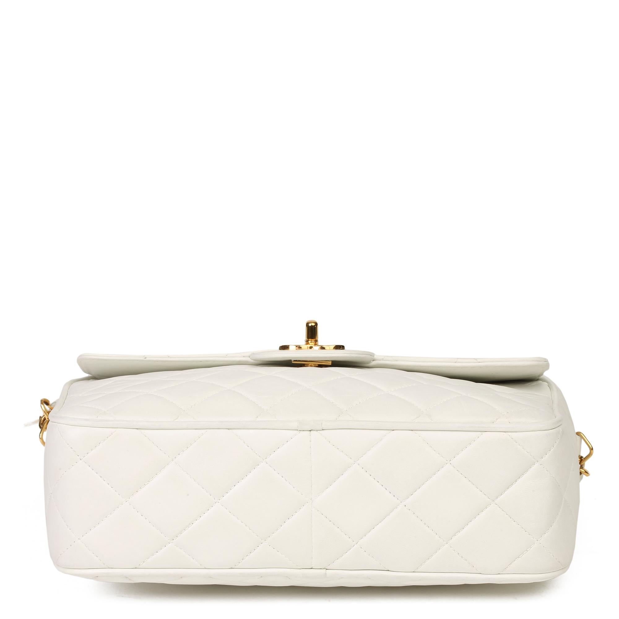 1991 Chanel White Quilted Lambskin Vintage Classic Camera Bag 1