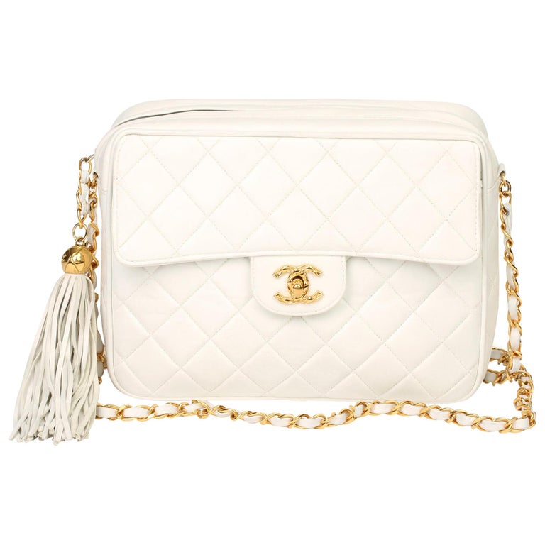 1991 Chanel White Quilted Lambskin Vintage Classic Camera Bag at 1stDibs