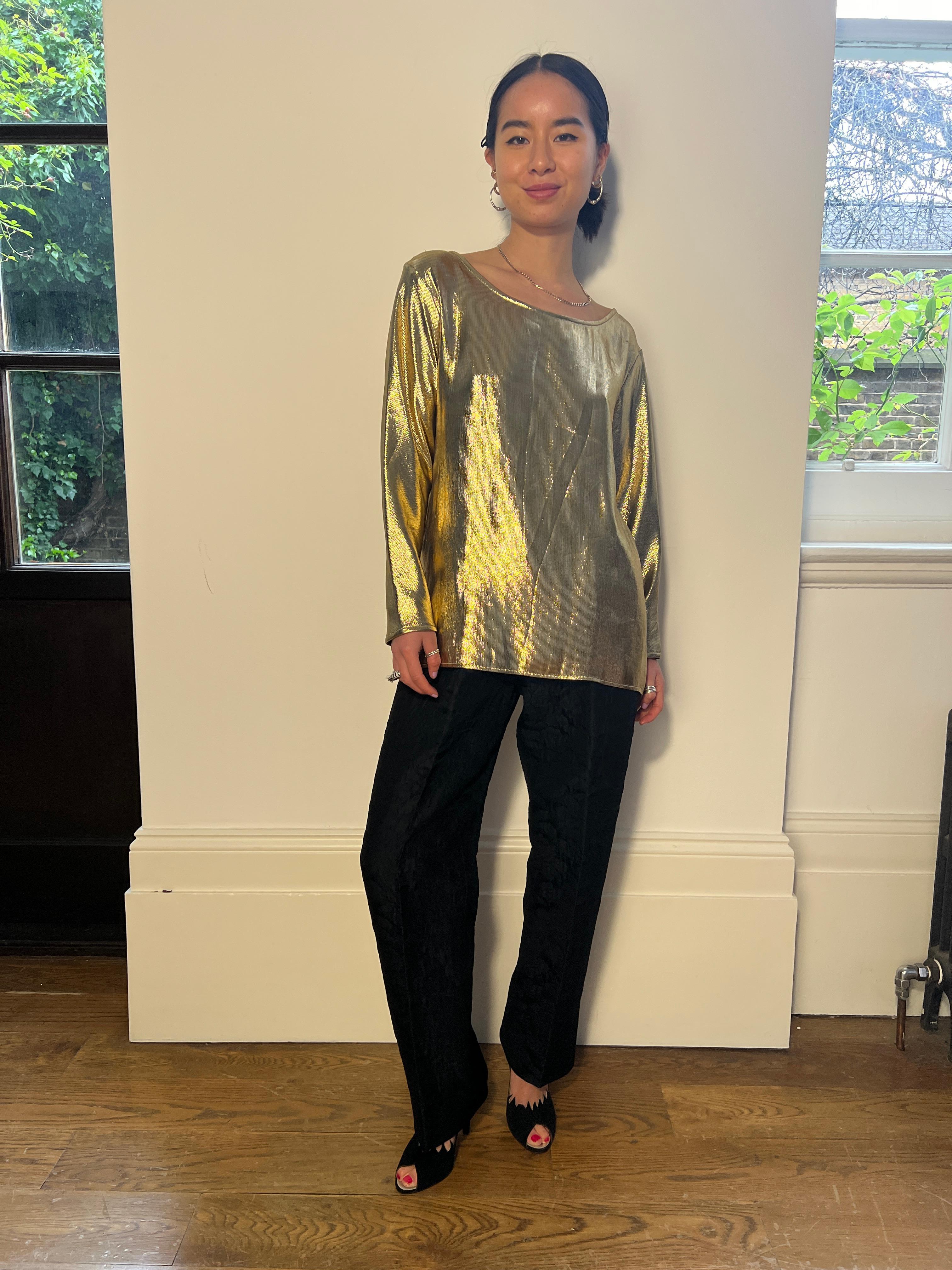 1991 Documented Yves Saint Laurent Gold Metallic Lame Top For Sale 3