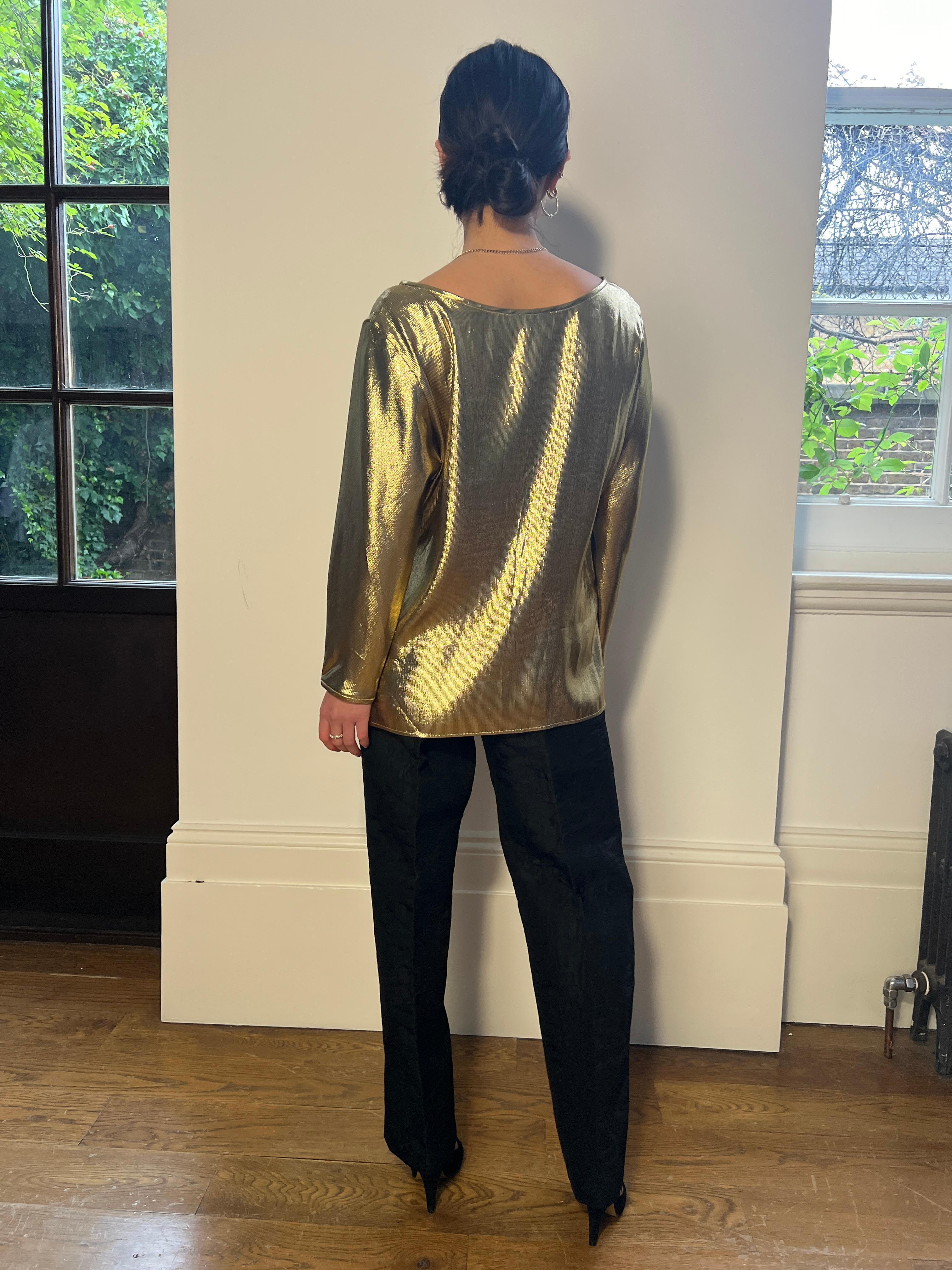 1991 Documented Yves Saint Laurent Gold Metallic Lame Top For Sale 4