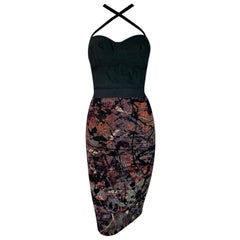 1991 Dolce & Gabbana Black Cross Strap Bustier & High Waist Wiggle Skirt