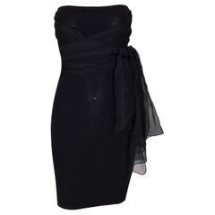Vintage 1991 Dolce & Gabbana Black Strapless Mini Dress w/ Long Silk Sash Belt Train