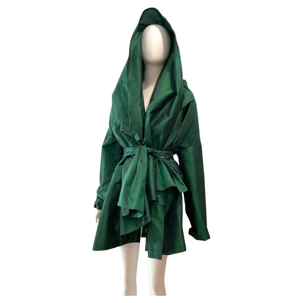 1991 DOLCE & GABBANA Emerald Green Satin Coat Dress For Sale