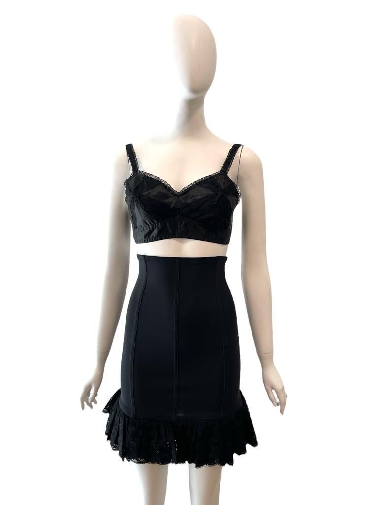 Black 1991 Dolce & Gabbana High Waist Corset Skirt Lace Top 