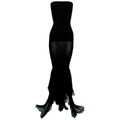 Vintage 1991 Dolce & Gabbana Long Black Tube Wiggle Dress w Silk Hem