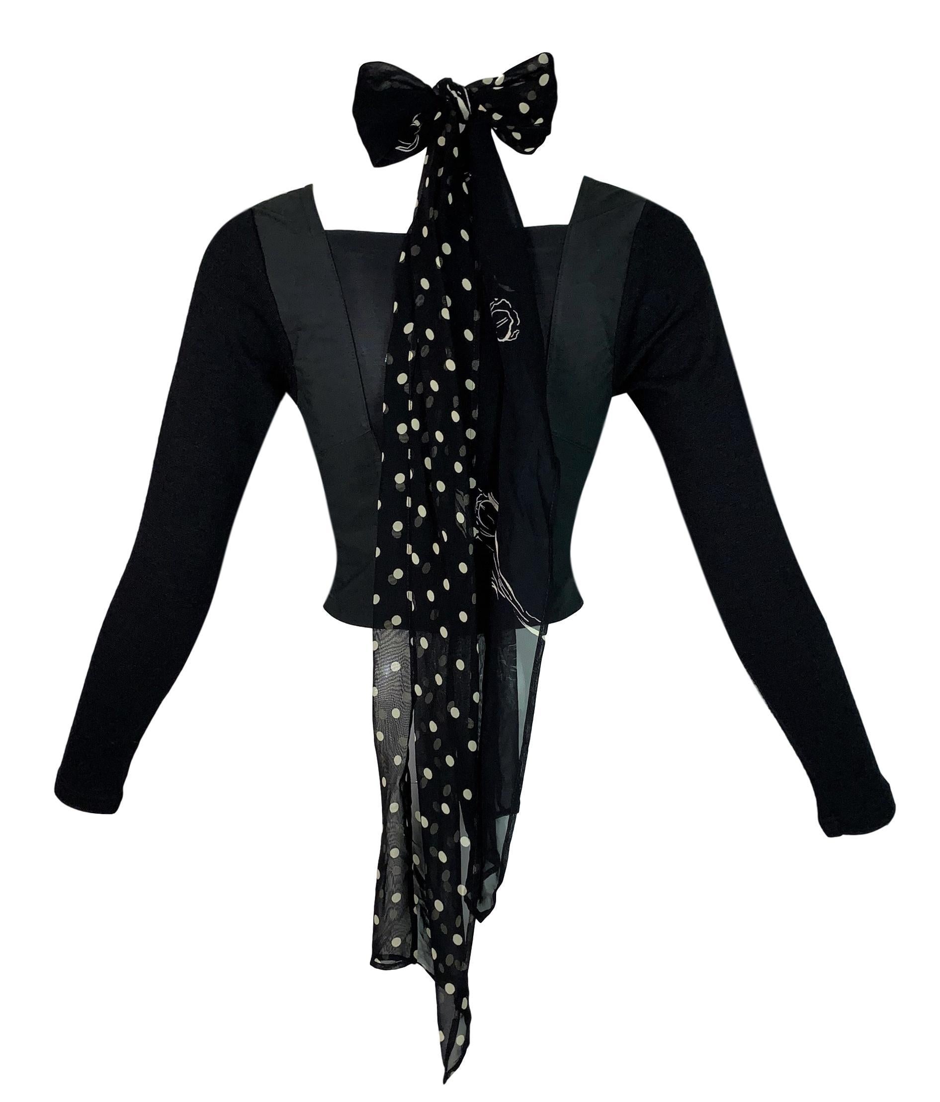 Women's 1991 Dolce & Gabbana Pin-Up Black Bustier Polka Dot Scarf Wrap Top