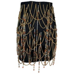 Vintage 1991 Dolce & Gabbana Pin-Up Gold Chain Black Corset High Waist Wiggle Mini Skirt