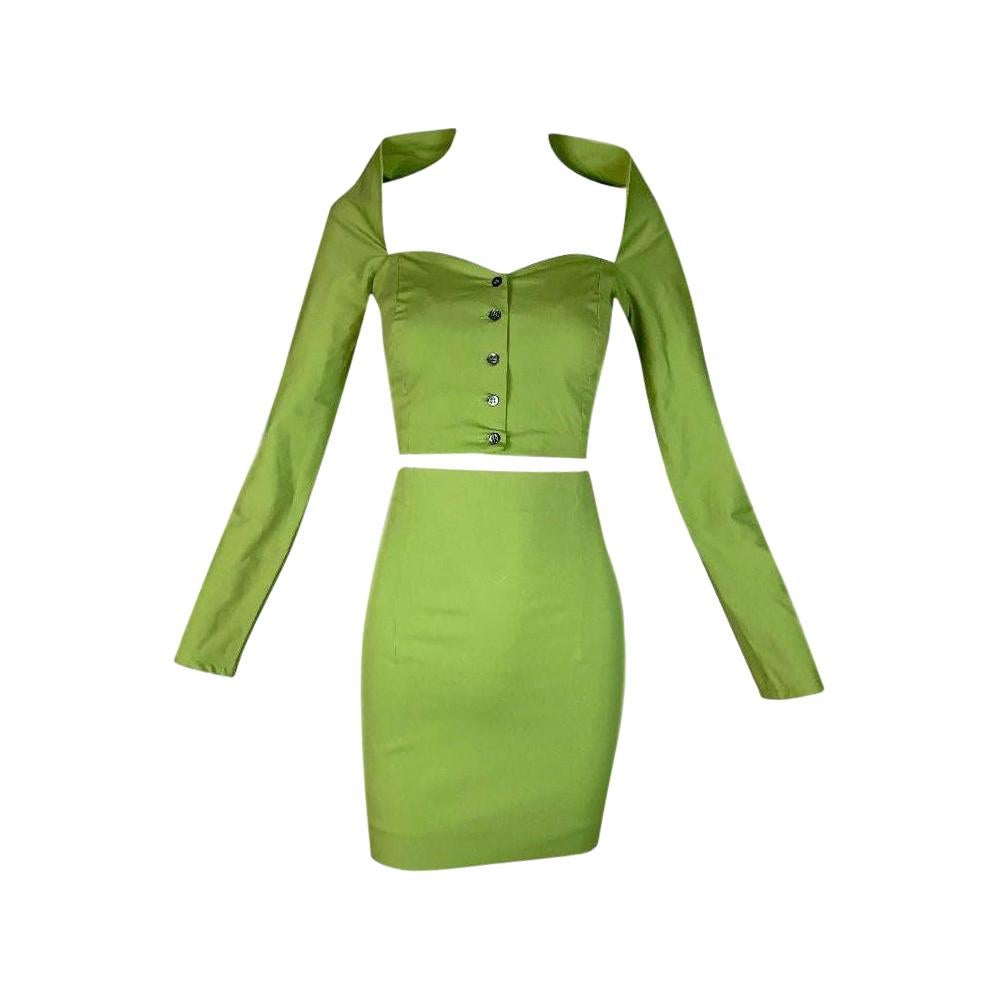1991 Dolce & Gabbana Pin-Up Green Crop Top & High Waist Mini Skirt Set