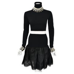 1991 Dolce & Gabbana Runway Crystal Rhinestone Black Crop Top w/ Matching Skirt