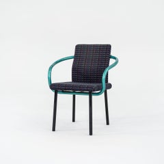 1991 Ettore Sottsass Mandarin Dining Chairs in Teal w/ Multi Pattern Upholstery