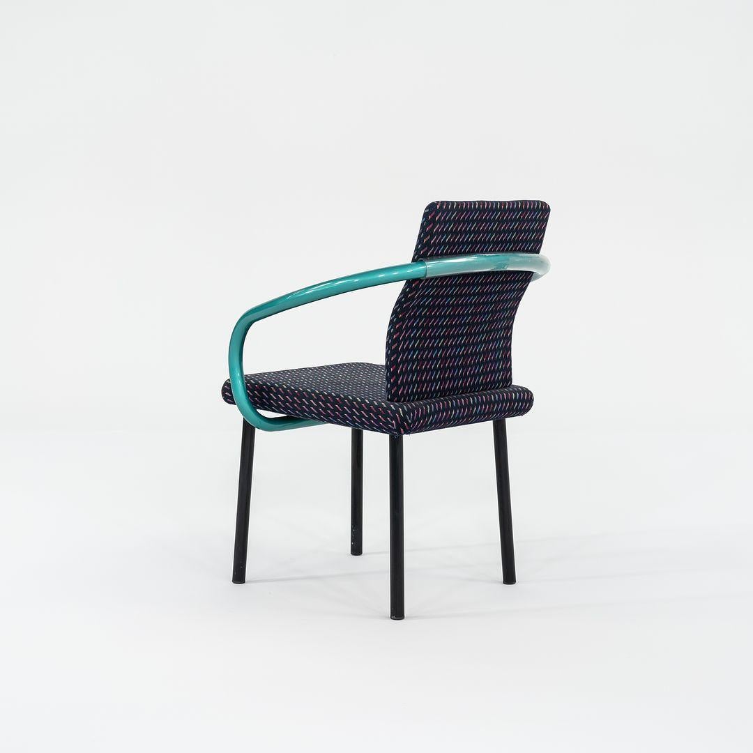 Américain 1991 Ettore Sottsass Chaises de salle à manger Mandarin en sarcelle avec tapisserie à motifs multiples en vente