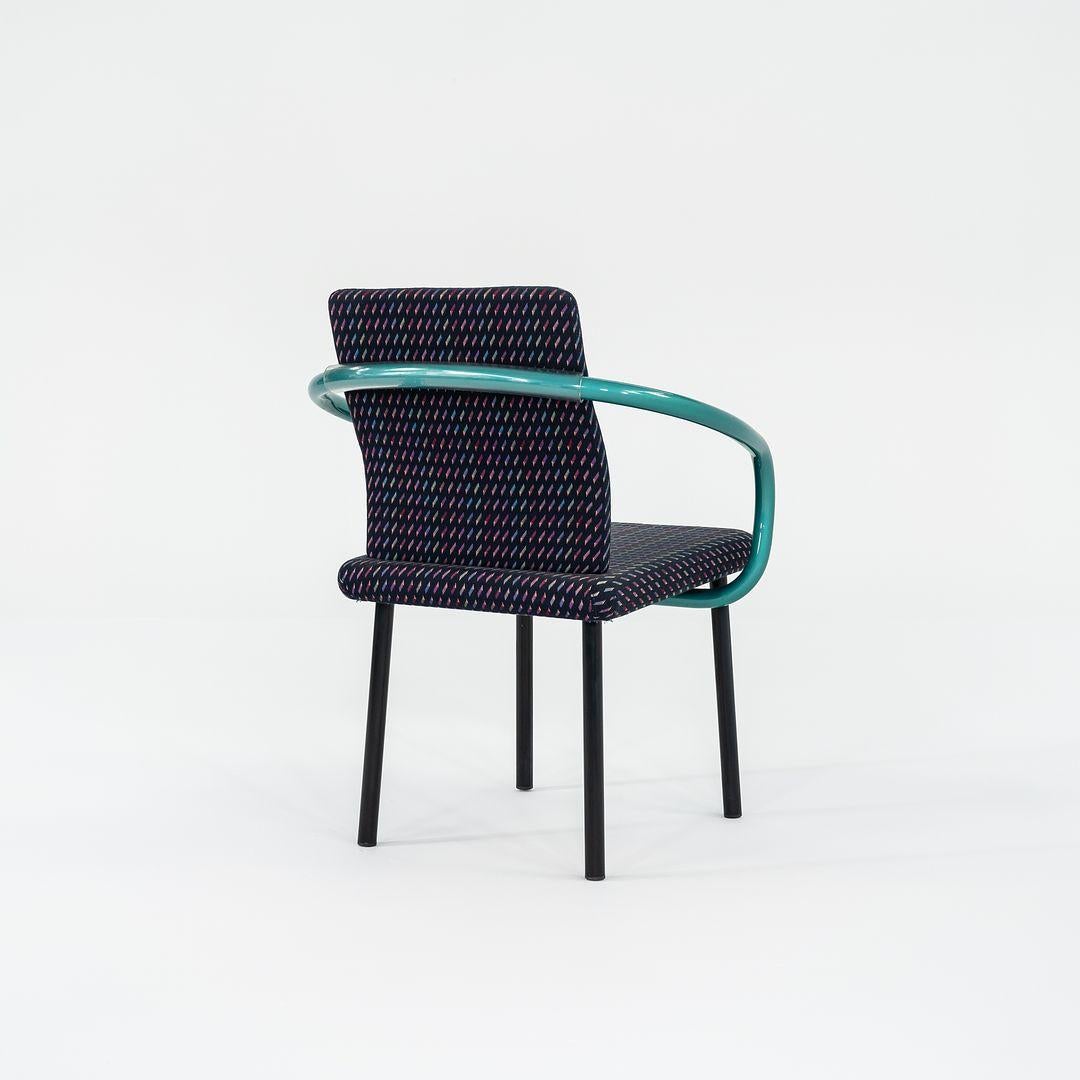 1991 Ettore Sottsass Chaises de salle à manger Mandarin en sarcelle avec tapisserie à motifs multiples Bon état - En vente à Philadelphia, PA