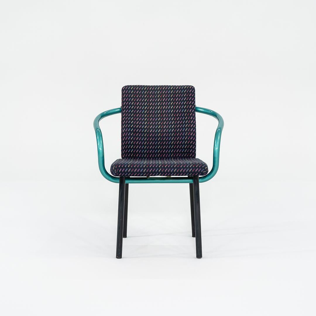 1991 Ettore Sottsass Chaises de salle à manger Mandarin en sarcelle avec tapisserie à motifs multiples en vente 1