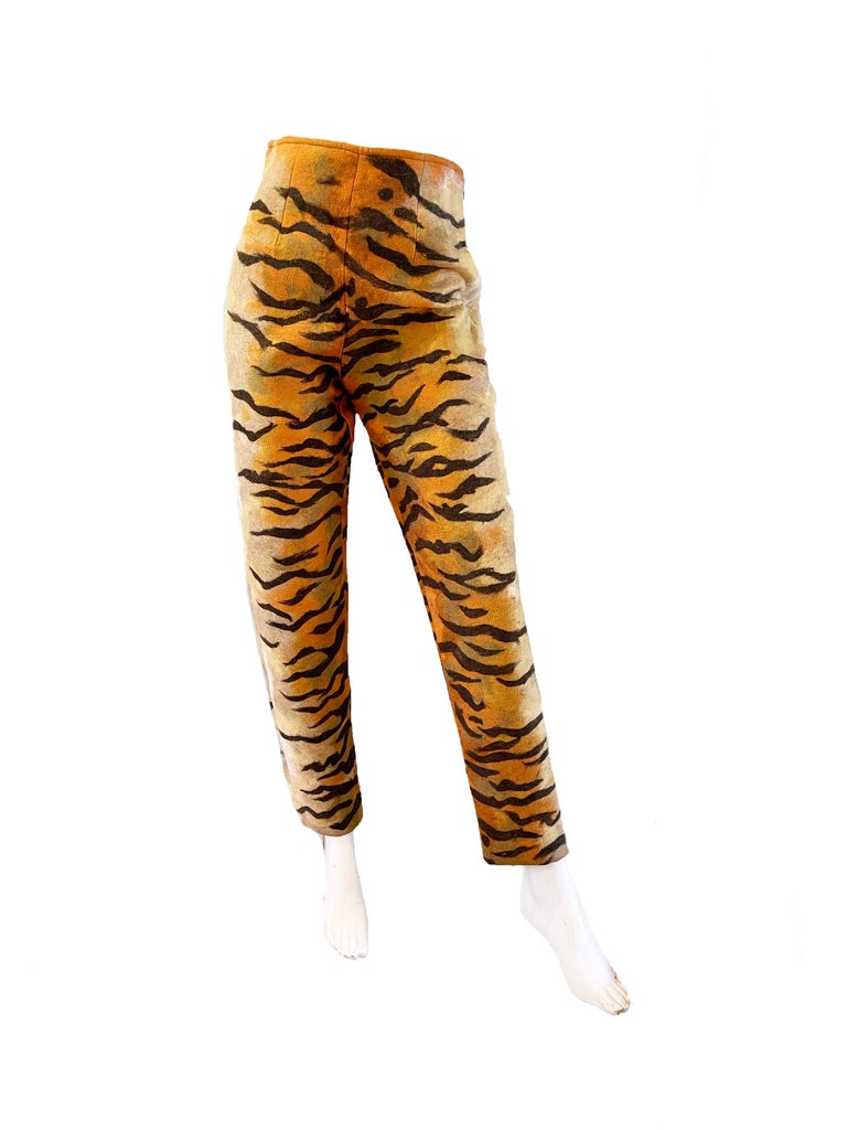 Brown 1991 F/W Todd Oldham tiger high waisted pant For Sale