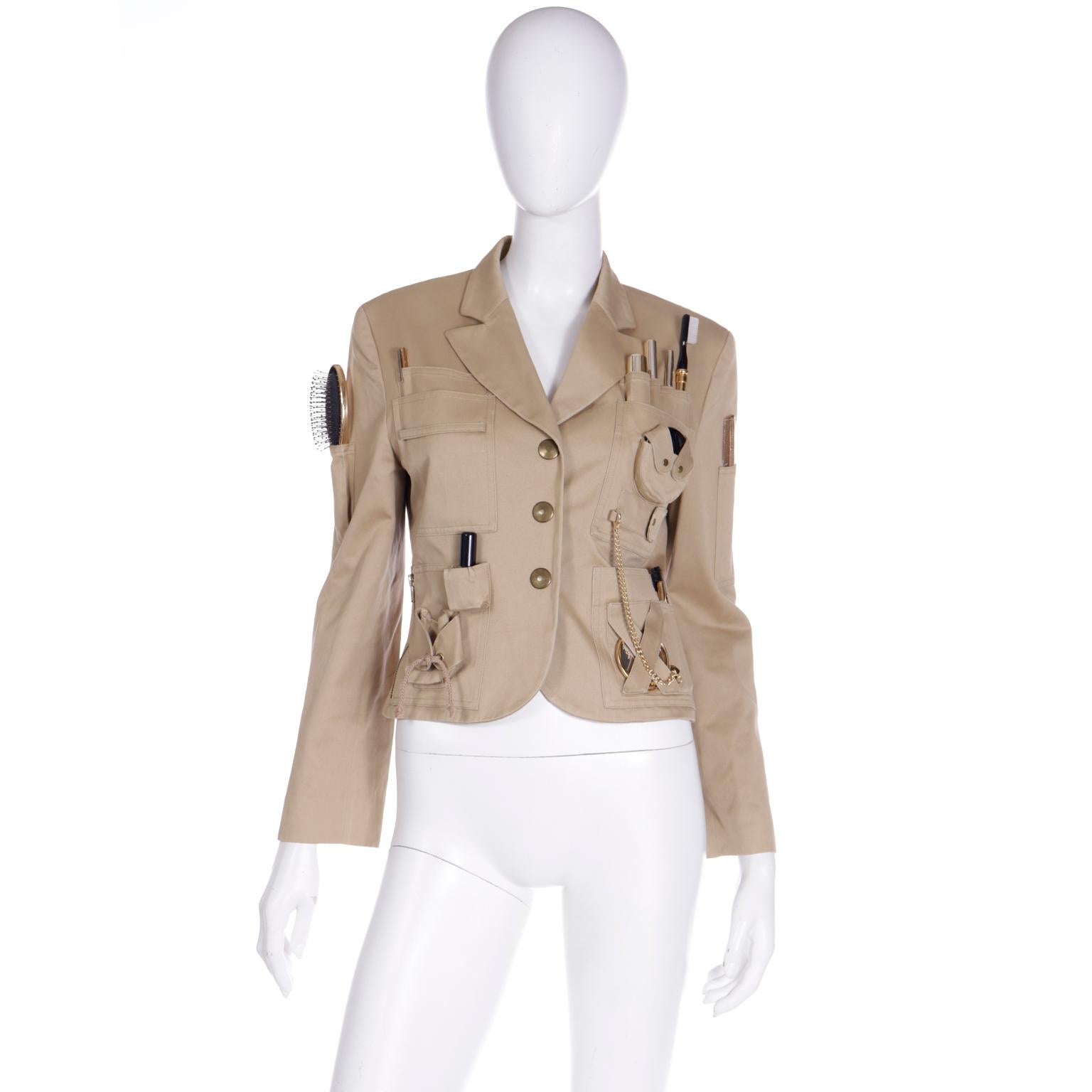 1991  Franco Moschino Couture Rare Vintage Runway Survival Jacket w Beauty Tools In Excellent Condition In Portland, OR
