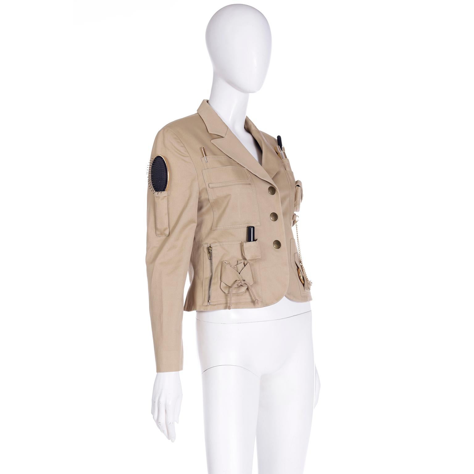 Women's 1991  Franco Moschino Couture Rare Vintage Runway Survival Jacket w Beauty Tools