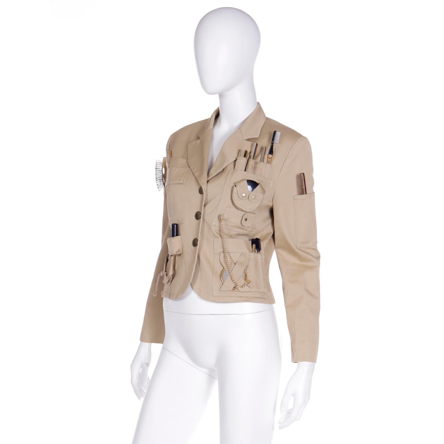 1991  Franco Moschino Couture Rare Vintage Runway Survival Jacket w Beauty Tools 2