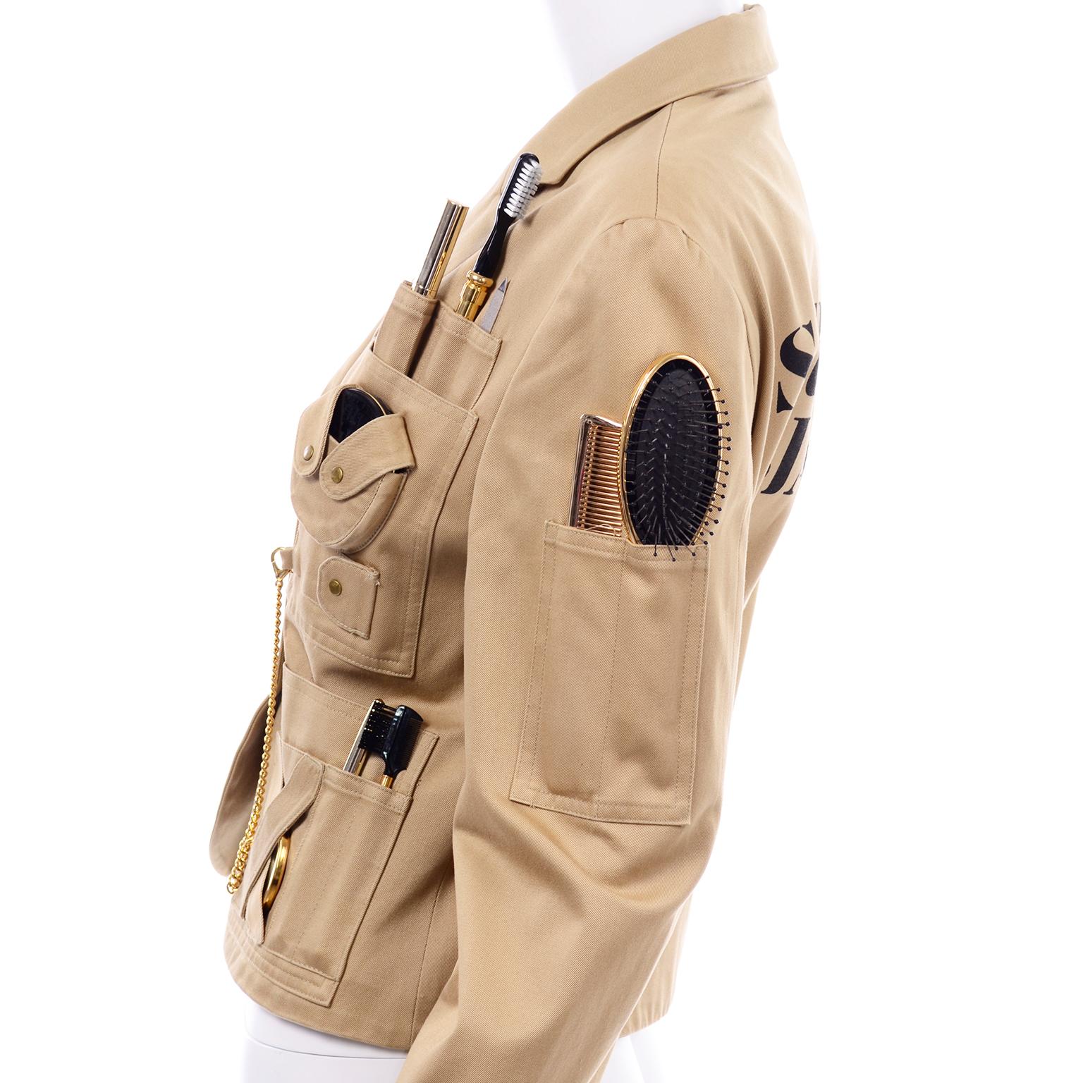 1991 Franco Moschino Couture Survival Jacket in Khaki Cotton Urban Jungle Tools 7