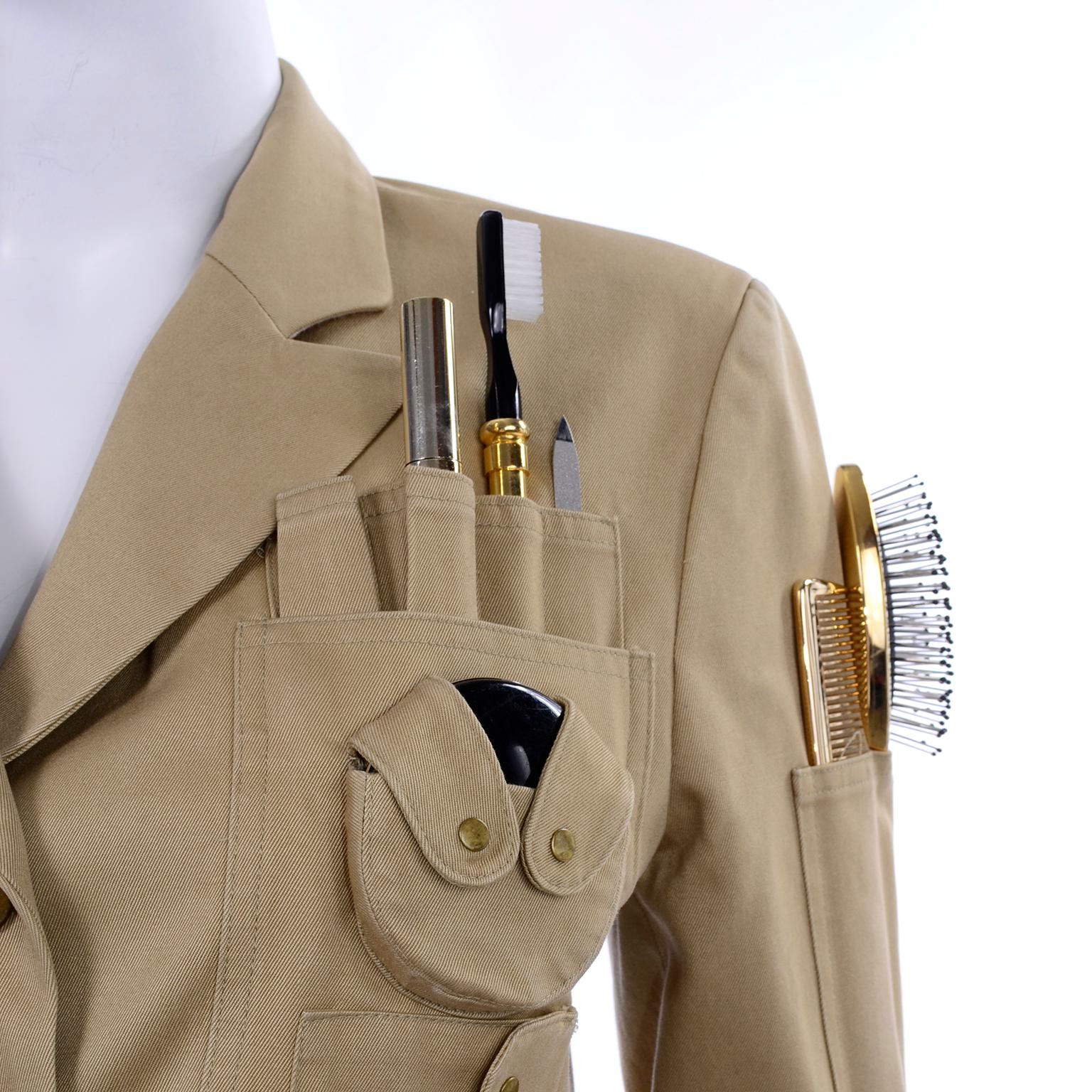 1991 Franco Moschino Couture Survival Jacket in Khaki Cotton Urban Jungle Tools 1