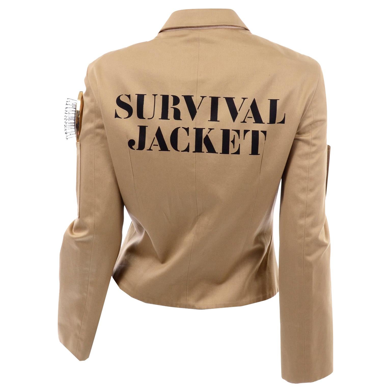 1991 Franco Moschino Couture Survival Jacket in Khaki Cotton Urban Jungle Tools