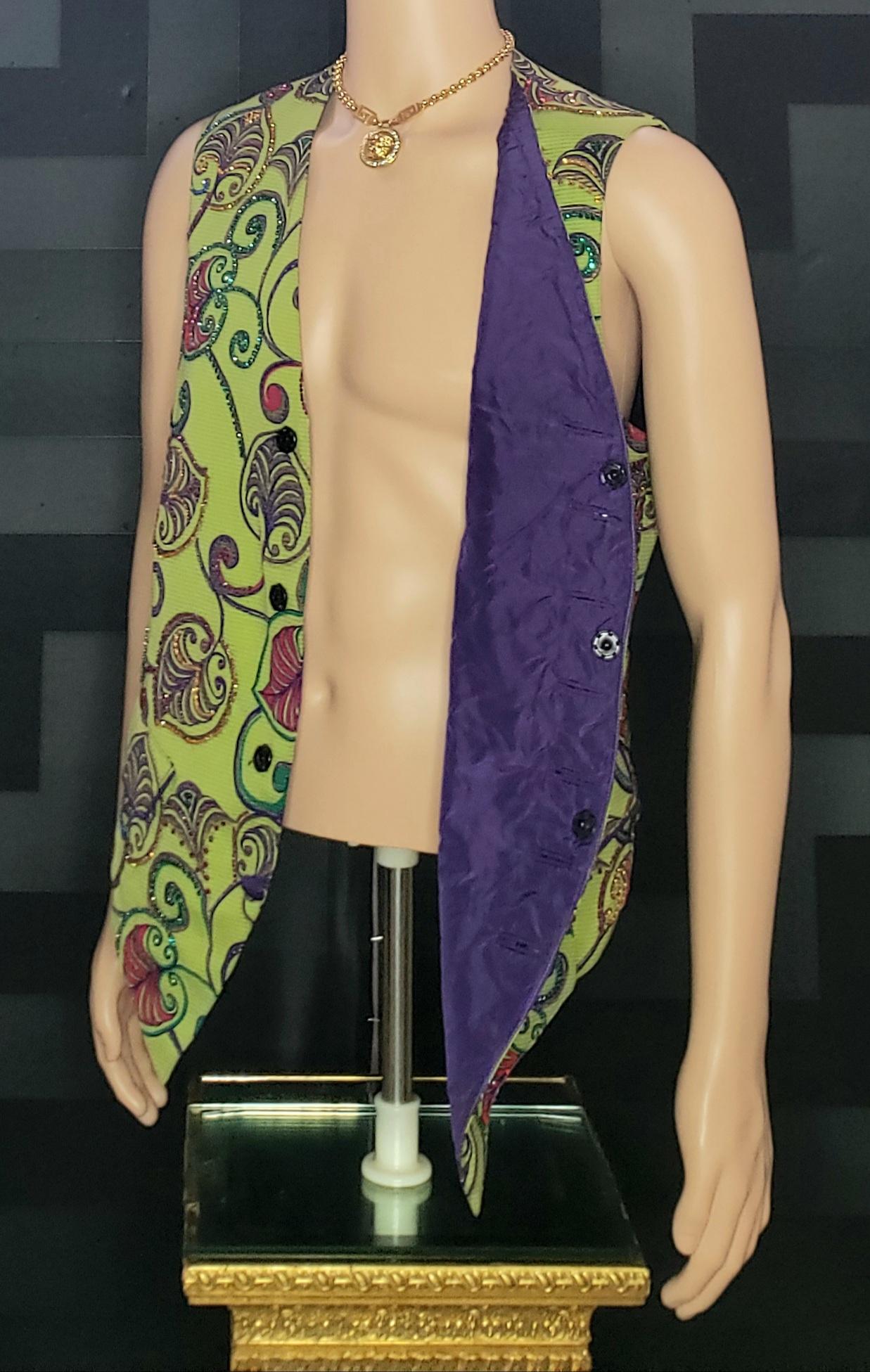 Men's 1991 GIANNI VERSACE PRIVATE COLLECTION SILK TWILL WAISTCOAT w/ SEQUIN EMBROIDERY For Sale