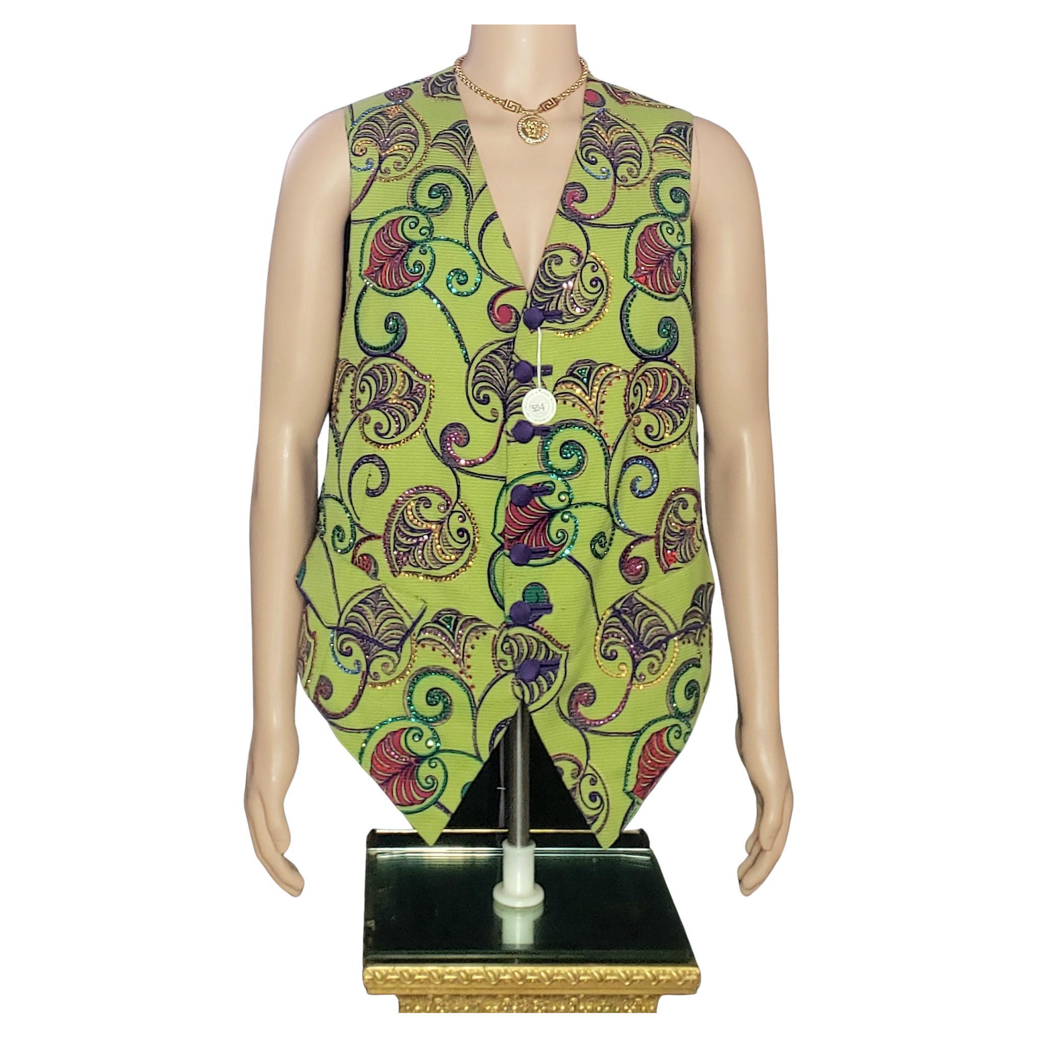 1991 GIANNI VERSACE PRIVATE COLLECTION SILK TWILL WAISTCOAT w/ SEQUIN EMBROIDERY For Sale