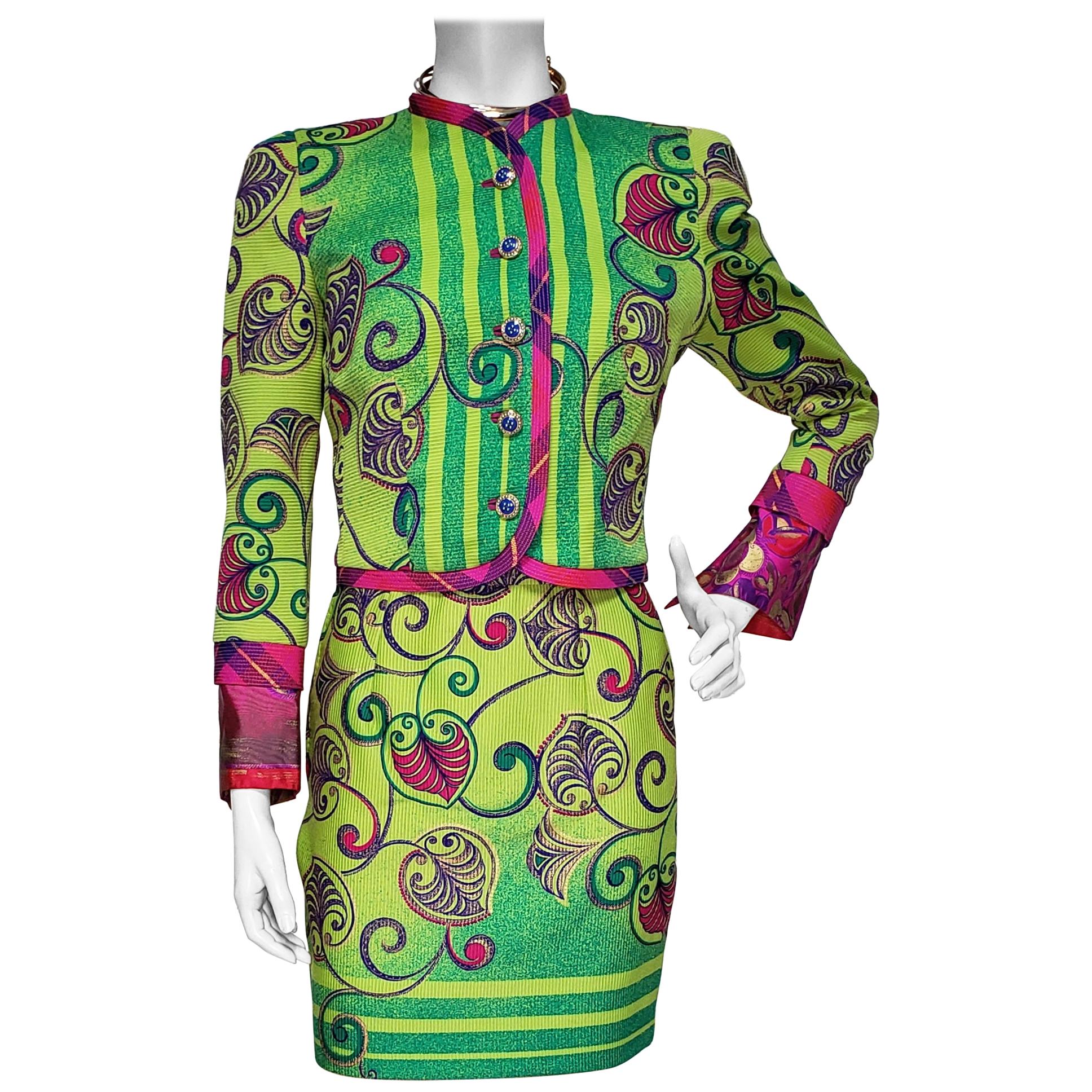 1991 GIANNI VERSACE Atelier Collection Green Vintage Jacket and Skirt Suit