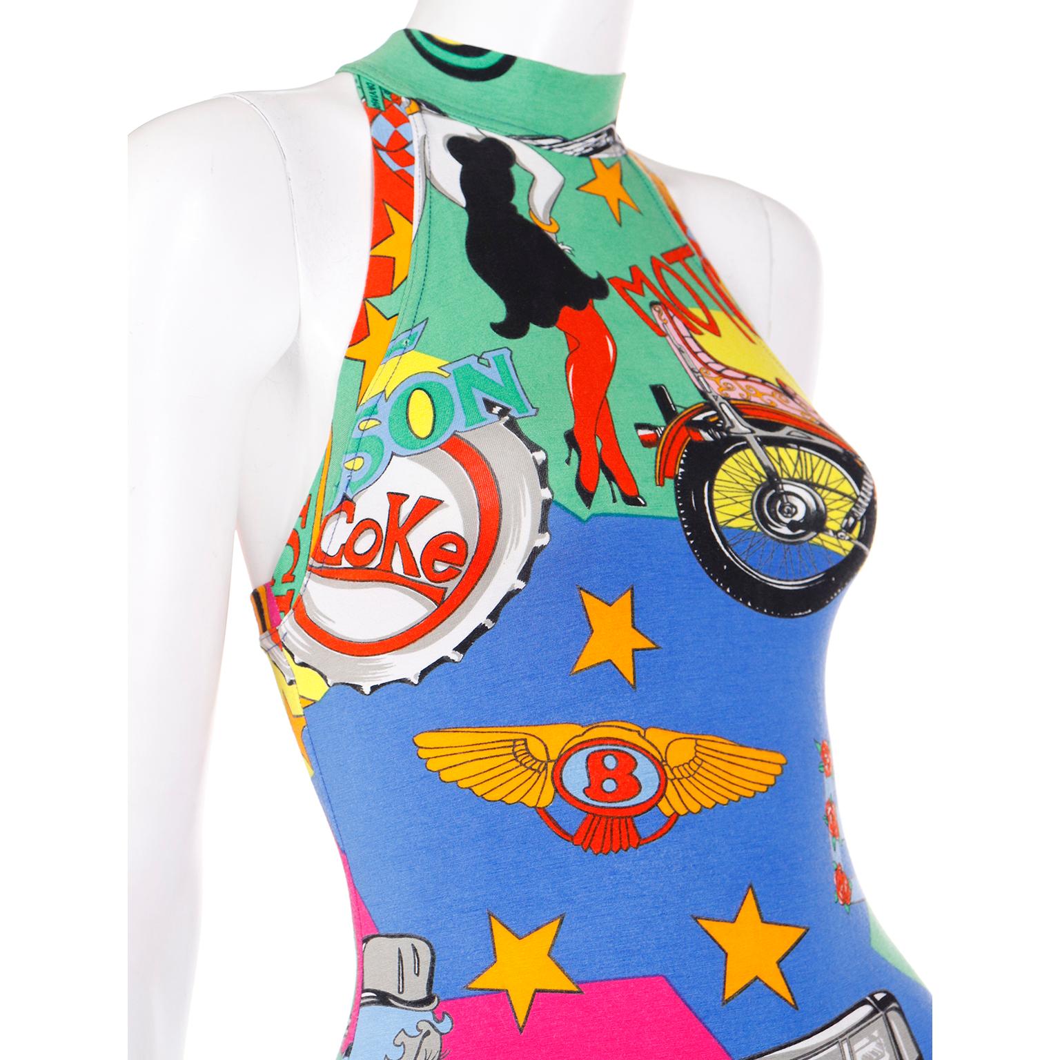 Gray 1991 Gianni Versace Jeans Couture Betty Boop Harley Cartoon Pop Art Dress