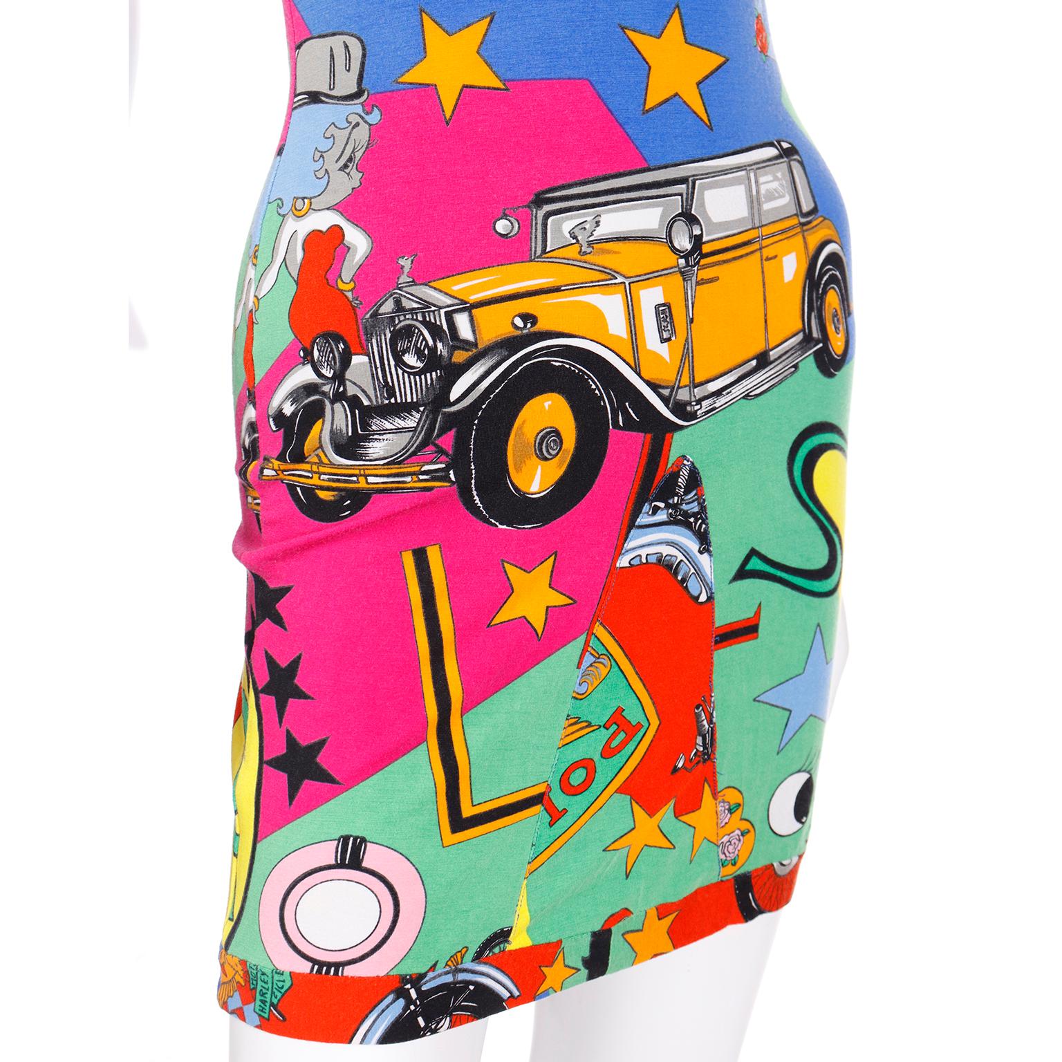 1991 Gianni Versace Jeans Couture Betty Boop Harley Cartoon Pop Art Dress In Excellent Condition In Portland, OR