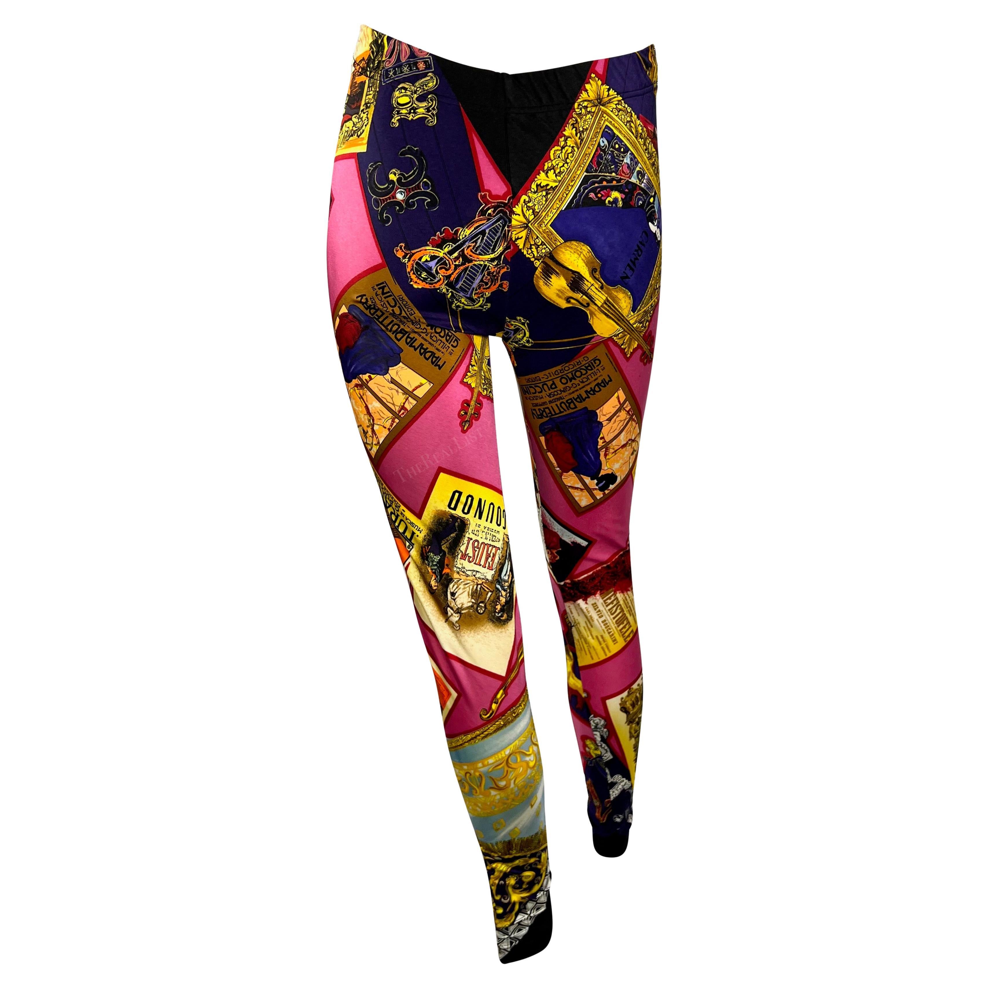 Women's 1991 Gianni Versace Opera Playbill Print Pink Tights Legging Pants For Sale