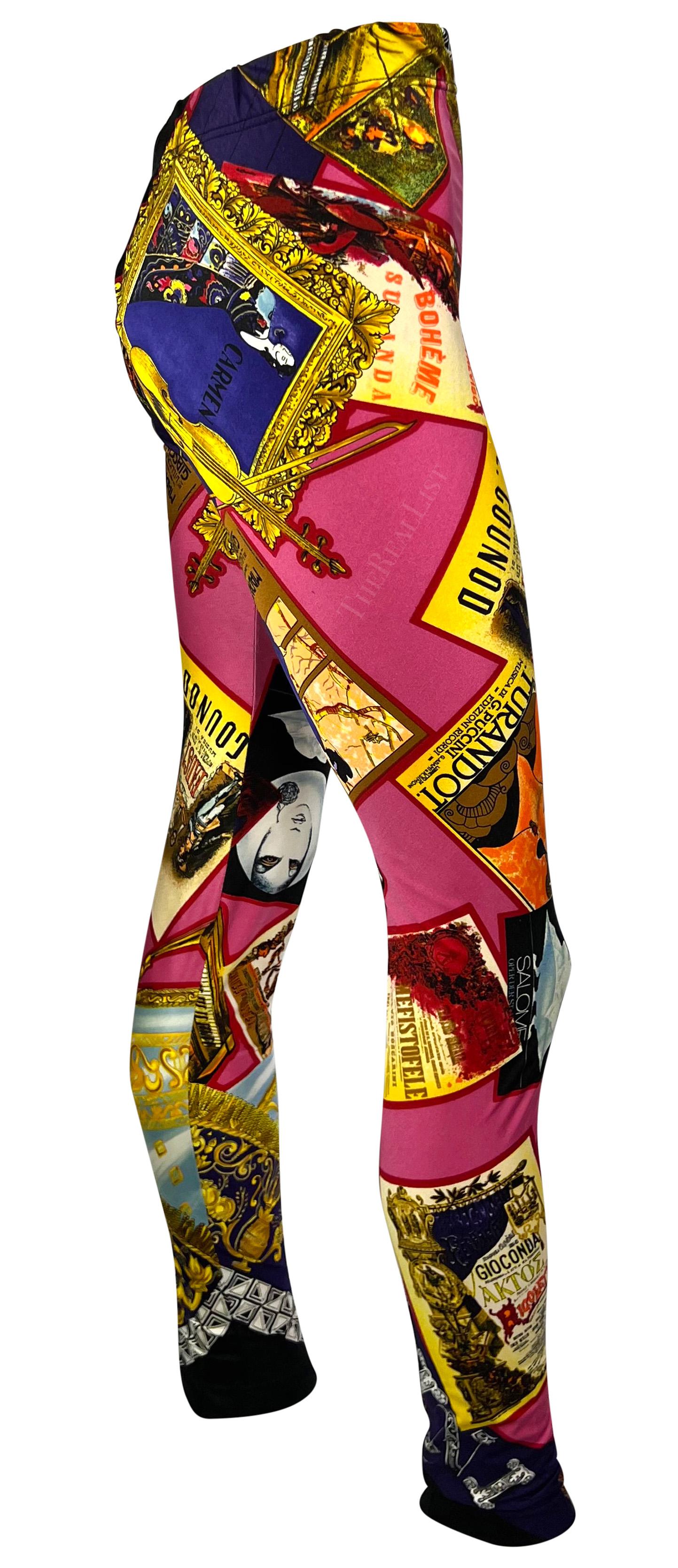 1991 Gianni Versace Opera Playbill Print Pink Tights Legging Pants For Sale 1