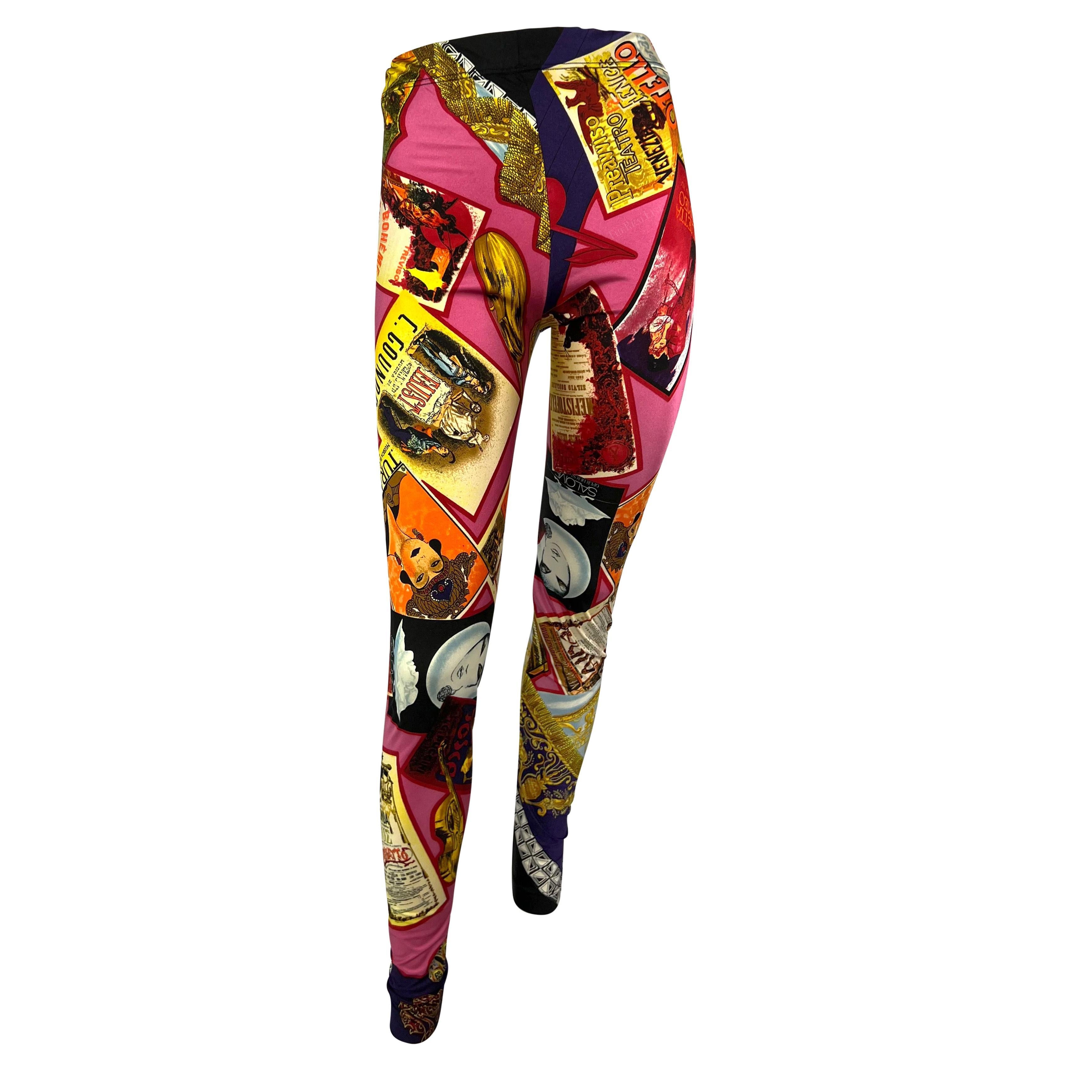 1991 Gianni Versace Opera Playbill Print Pink Tights Legging Pants For Sale