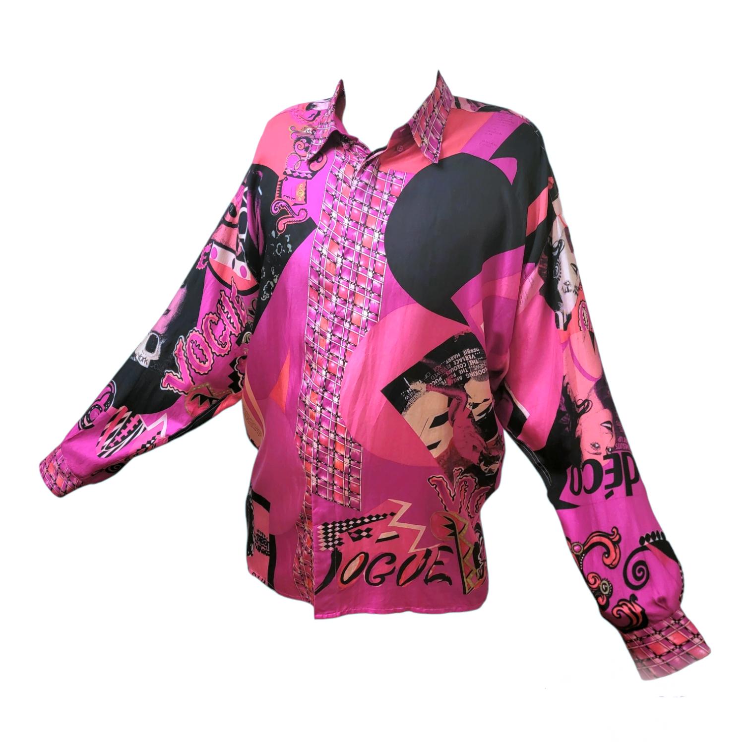 Women's or Men's 1991 Gianni Versace Vogue Magazine Printed Limited Silk Shirt For Sale