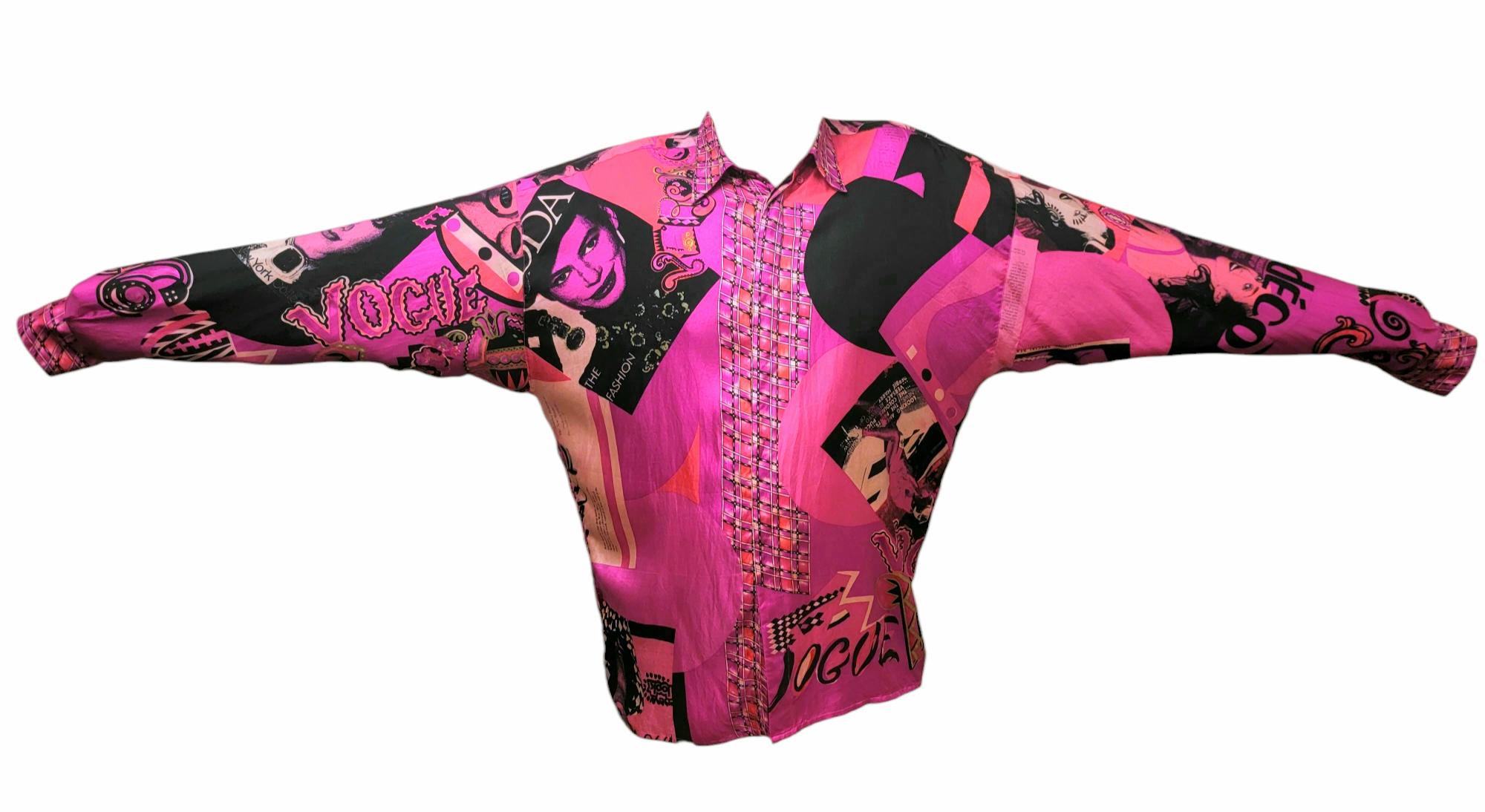 1991 Gianni Versace Vogue Magazine Printed Limited Silk Shirt For Sale 3