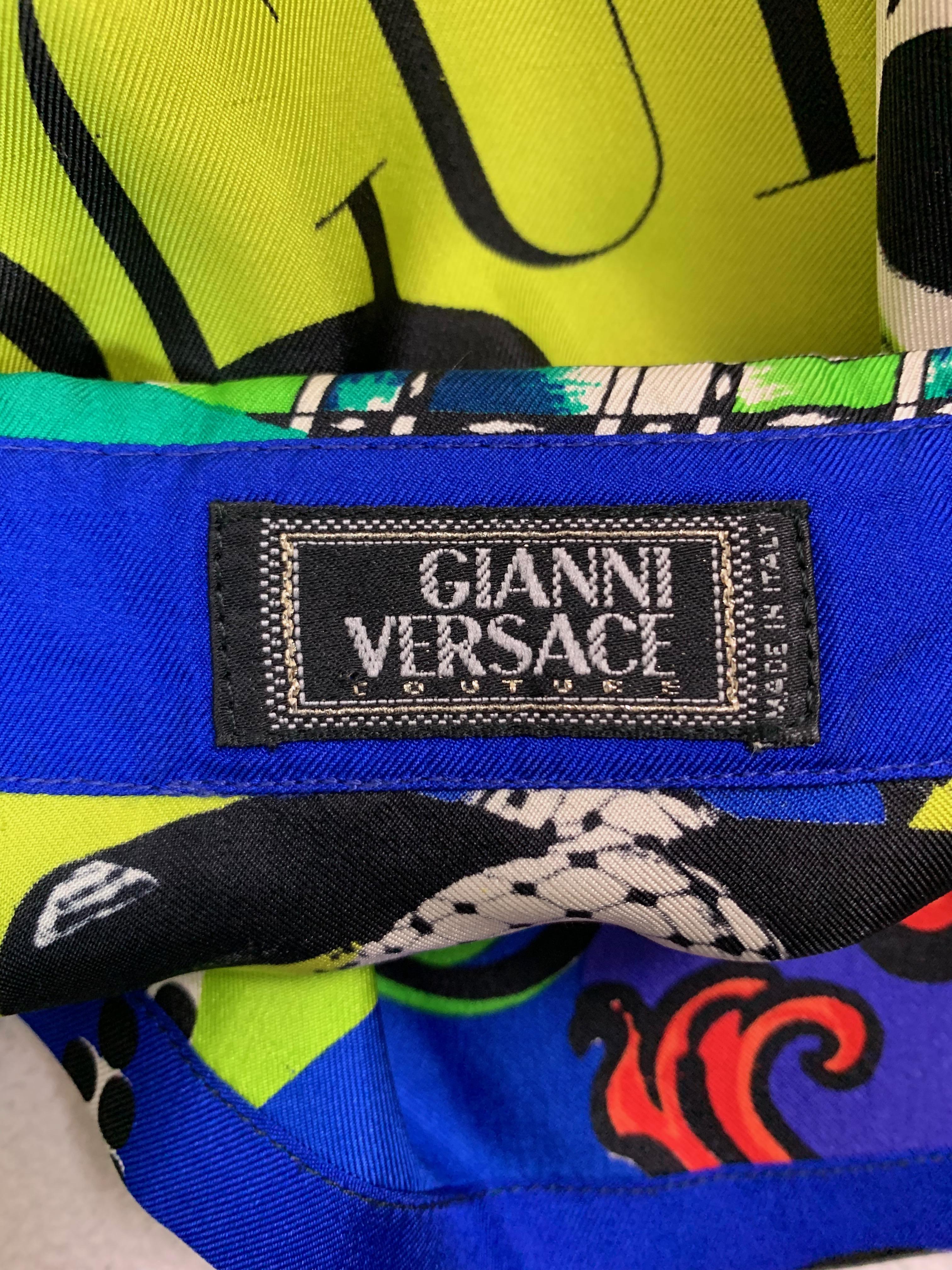 Women's 1991 Gianni Versace Vogue Print Silk Button Down Blouse Top
