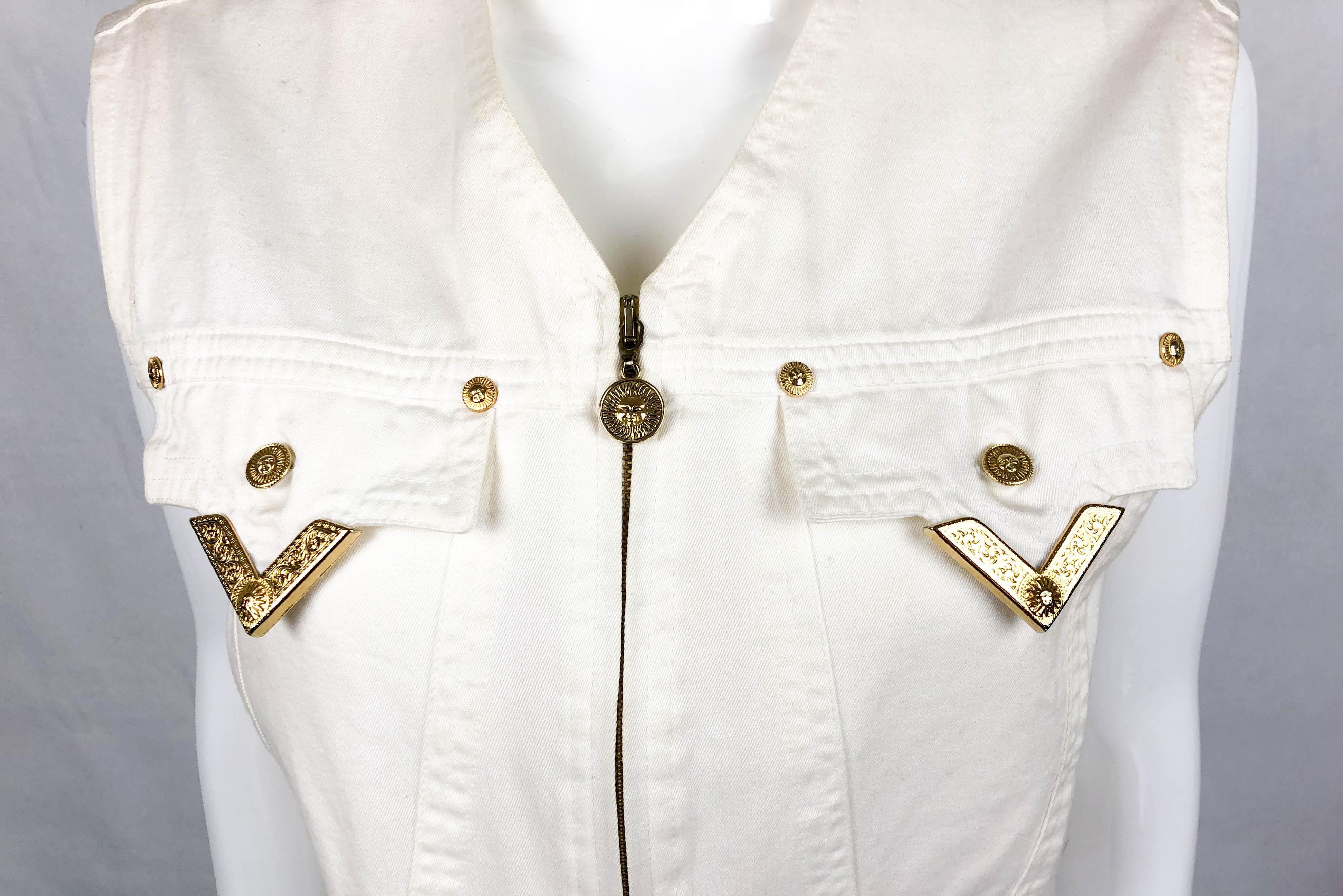 1991 Gianni Versace White Denim Waistcoat With Gilt Tips For Sale 6