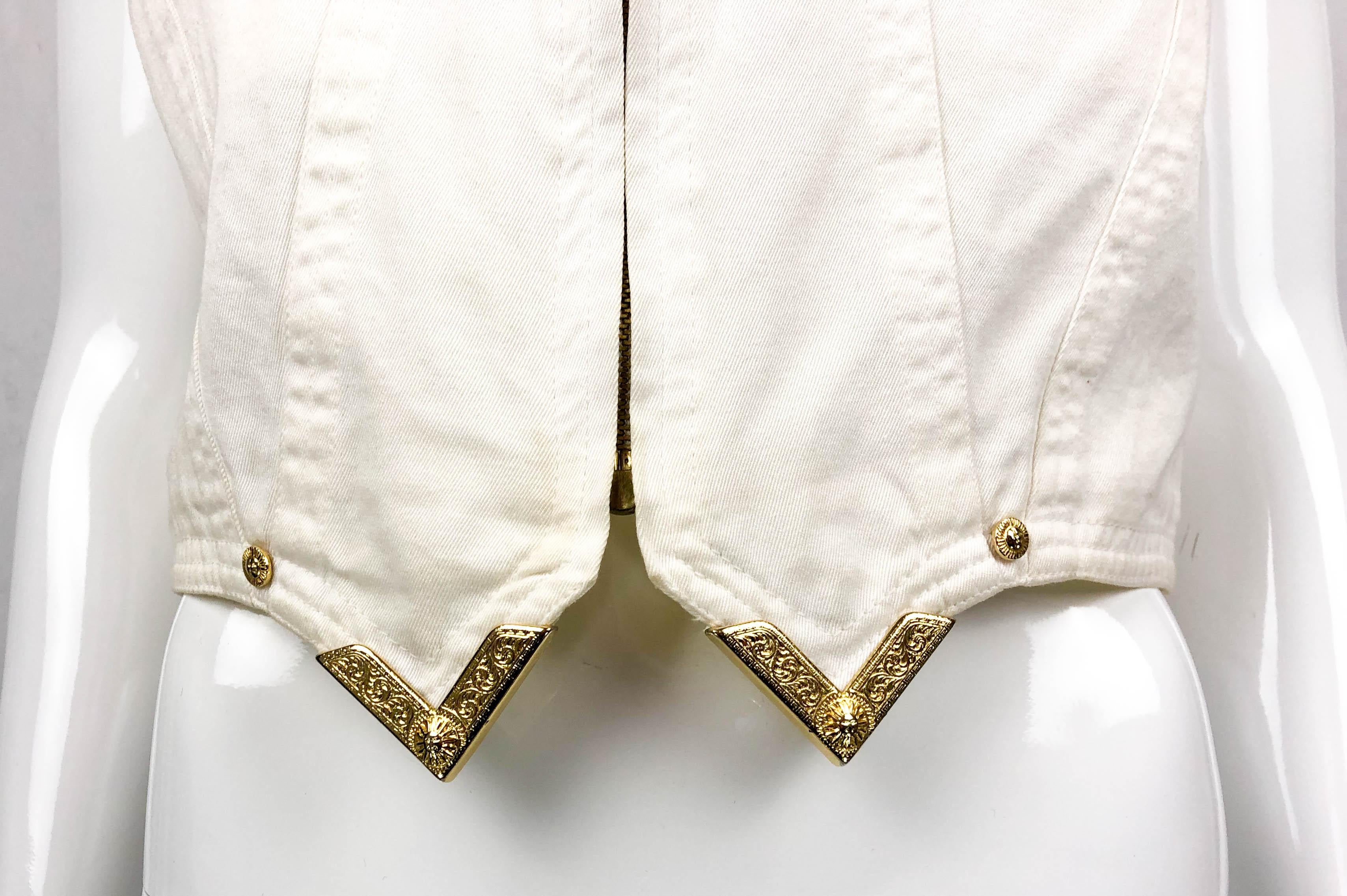 1991 Gianni Versace White Denim Waistcoat With Gilt Tips For Sale 7