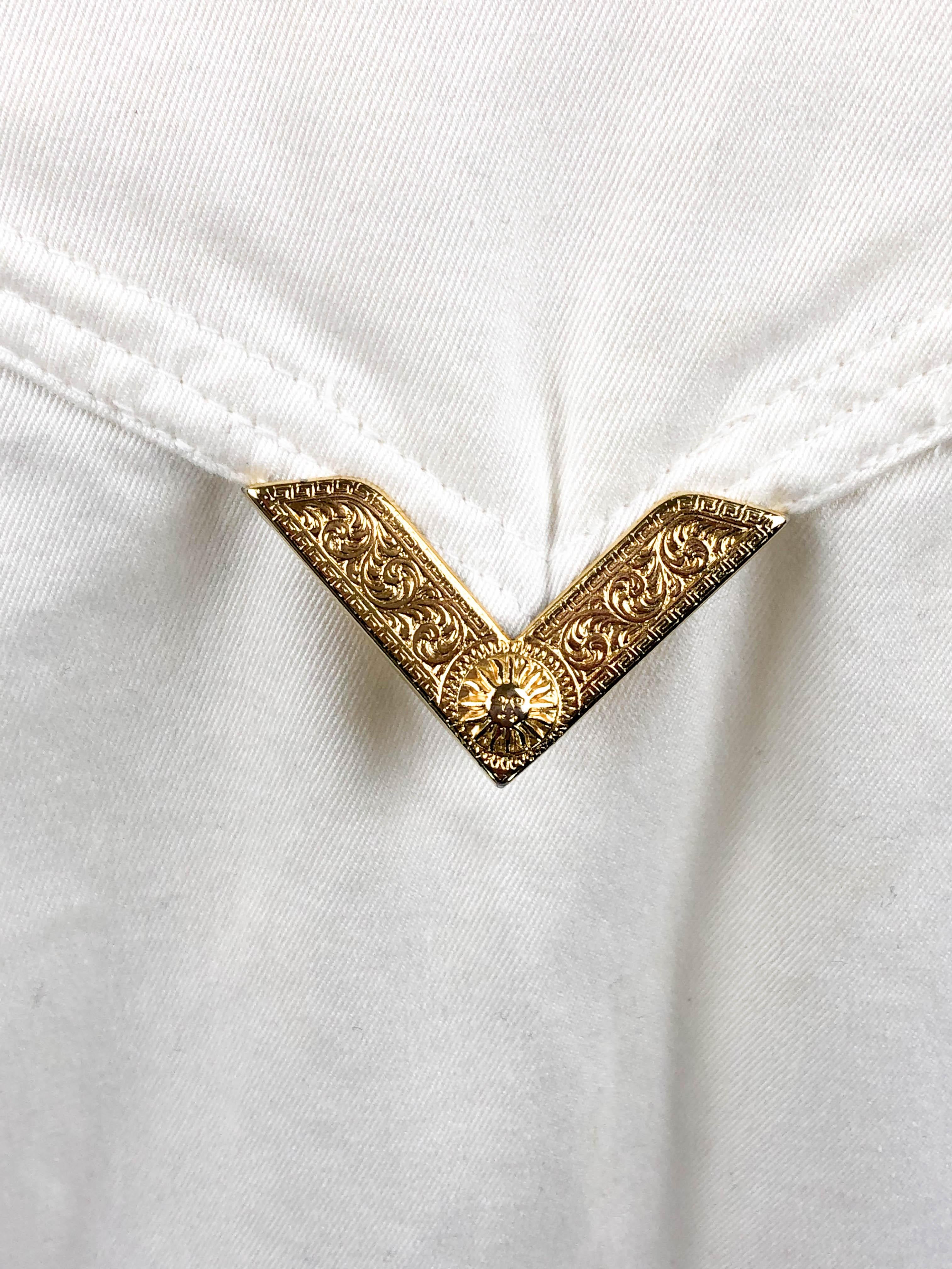 1991 Gianni Versace White Denim Waistcoat With Gilt Tips For Sale 8