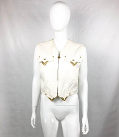 1991 Gianni Versace White Denim Waistcoat With Gilt Tips