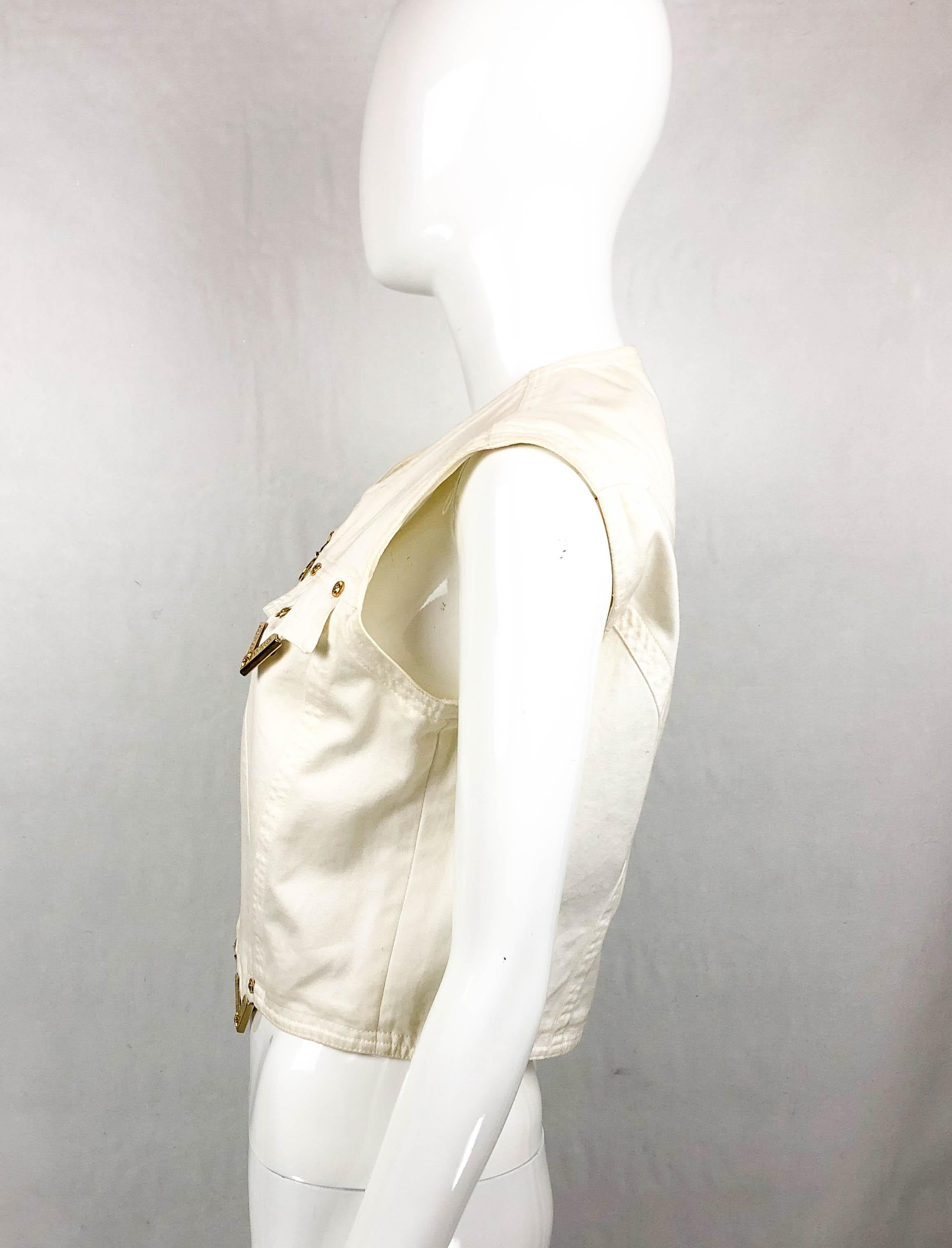 1991 Gianni Versace White Denim Waistcoat With Gilt Tips For Sale 4