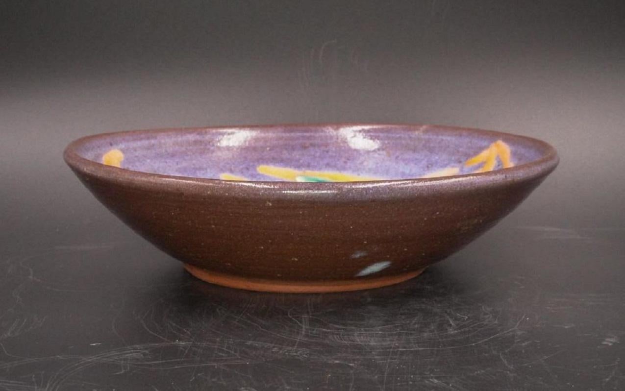 Mid-Century Modern 1991 Harding Black Pottery Piranha Fish Bowl For Sale