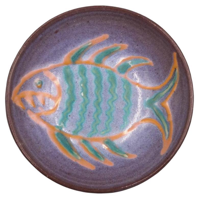 1991 Harding Black Pottery Piranha Fish Bowl For Sale