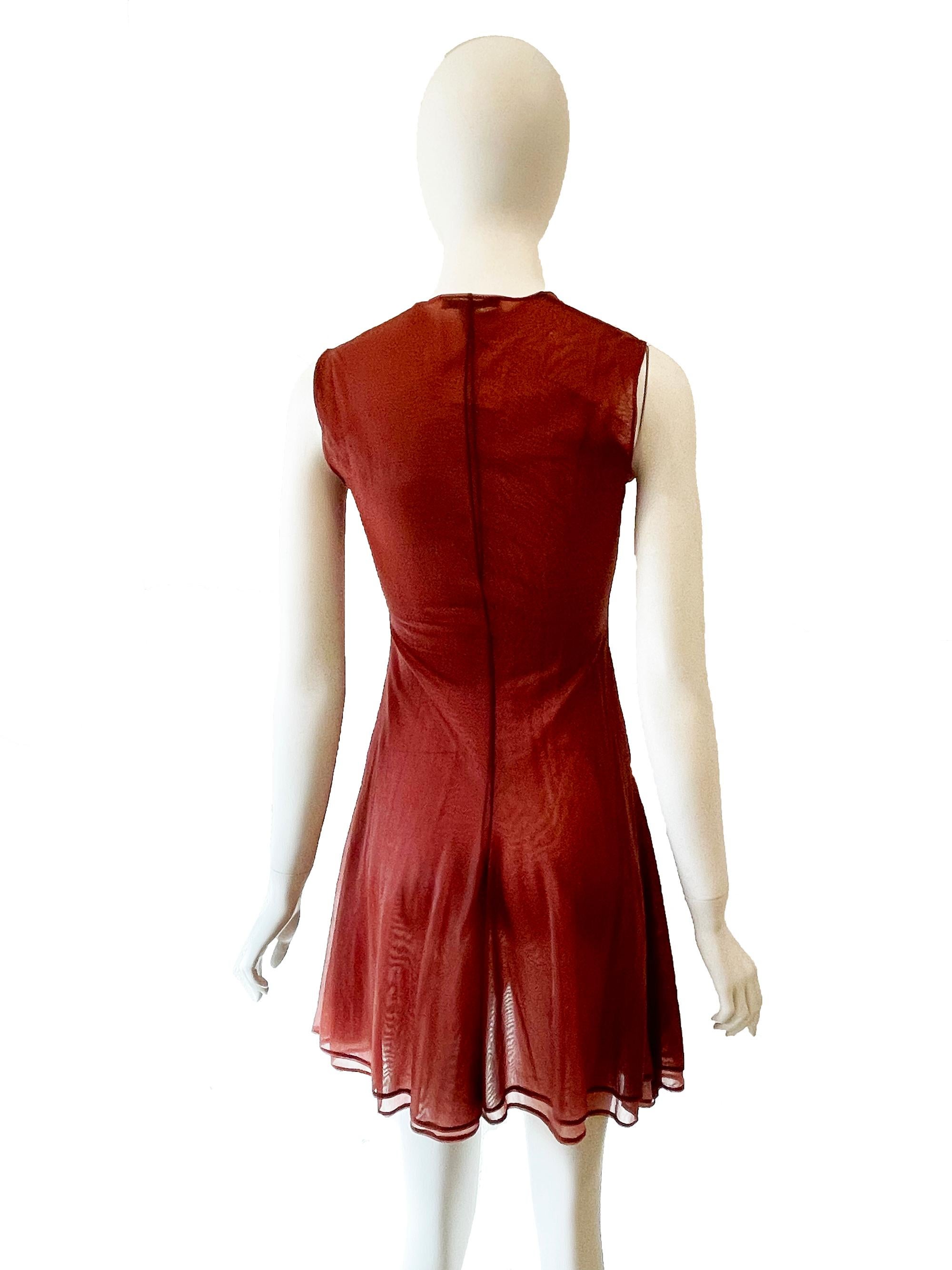 1991 Helmut Lang Durchsichtiges asymmetrisches Kleid und Slip (Rot) im Angebot