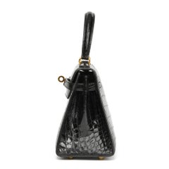 1991 Hermès Black Shiny Mississippiensis Alligator Leather Kelly 20cm Sellier