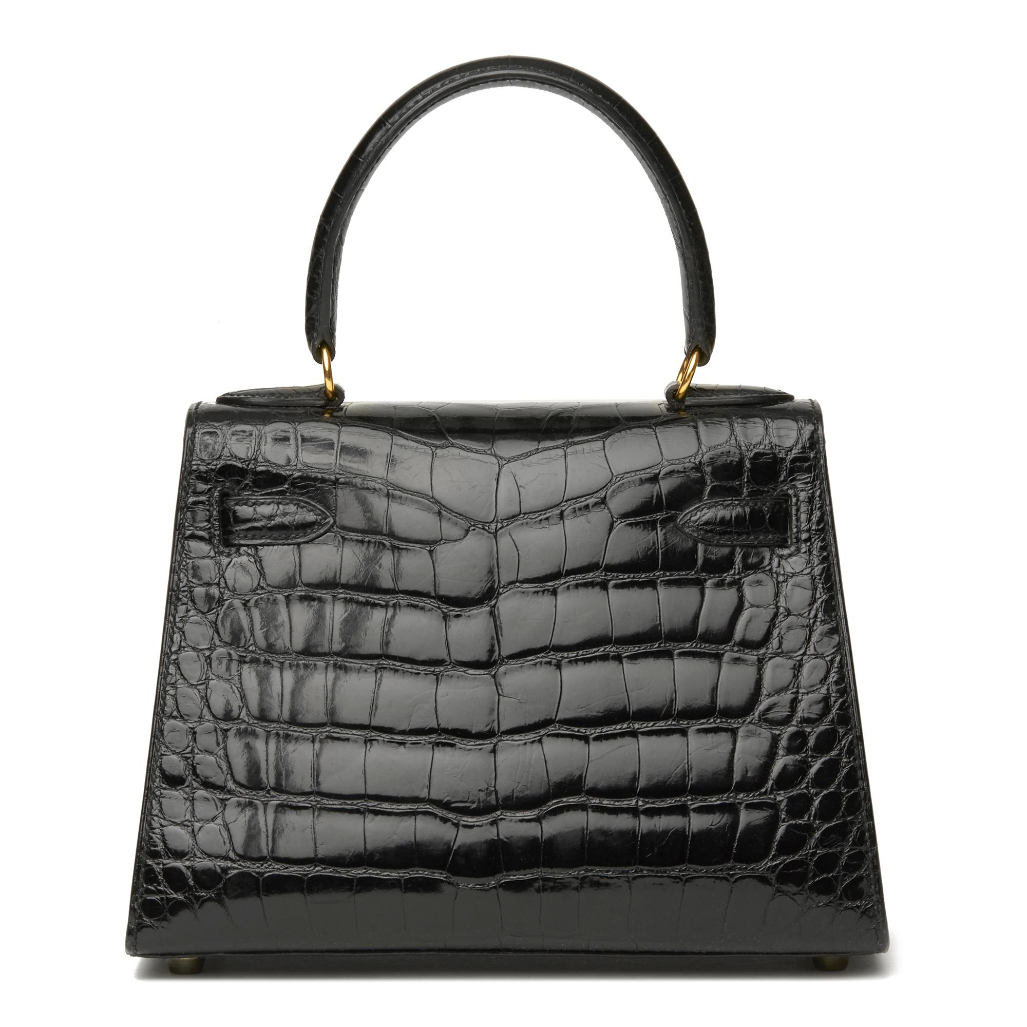 Women's 1991 Hermès Black Shiny Mississippiensis Alligator Leather Kelly 20cm Sellier