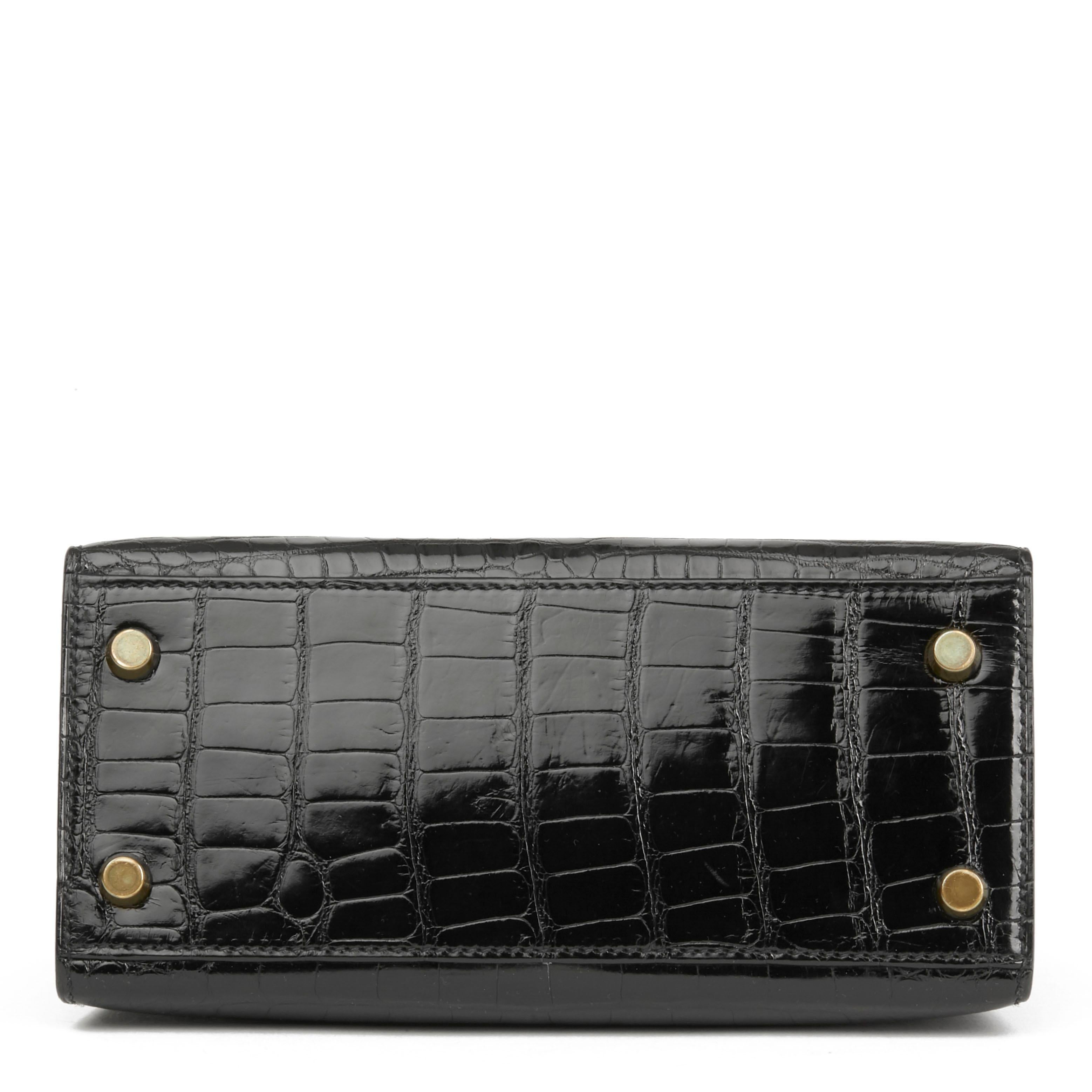 1991 Hermès Black Shiny Mississippiensis Alligator Leather Kelly 20cm Sellier 1